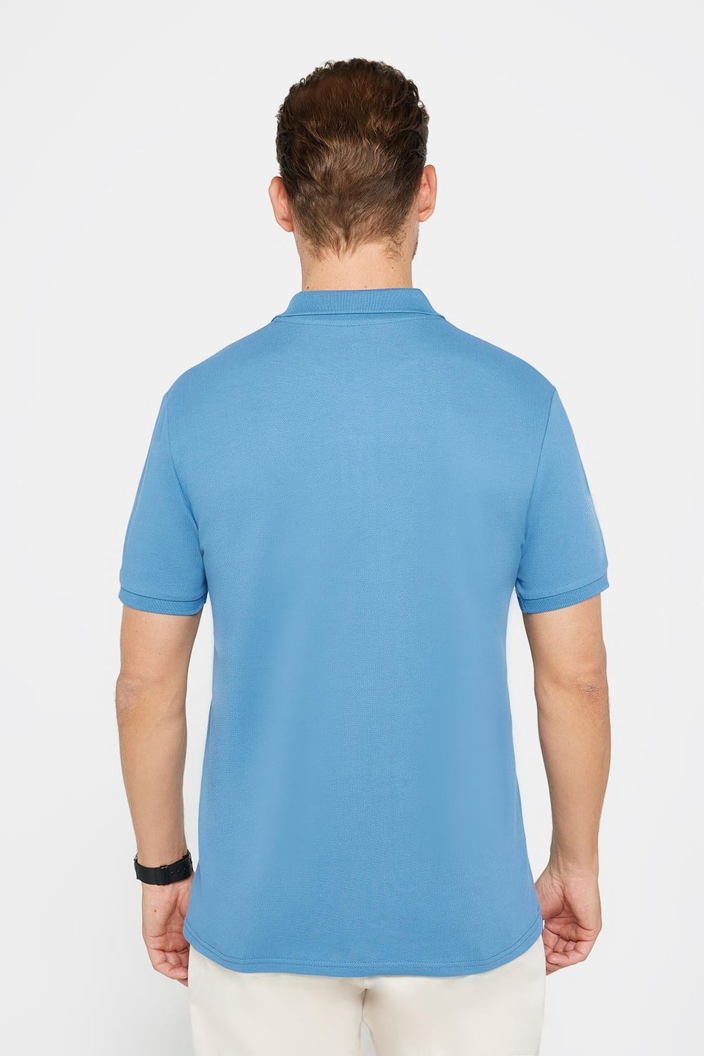Erkek Slim Fit Dar Kesim %100 Pamuk Düz Pike İndigo Polo Yaka Tişört