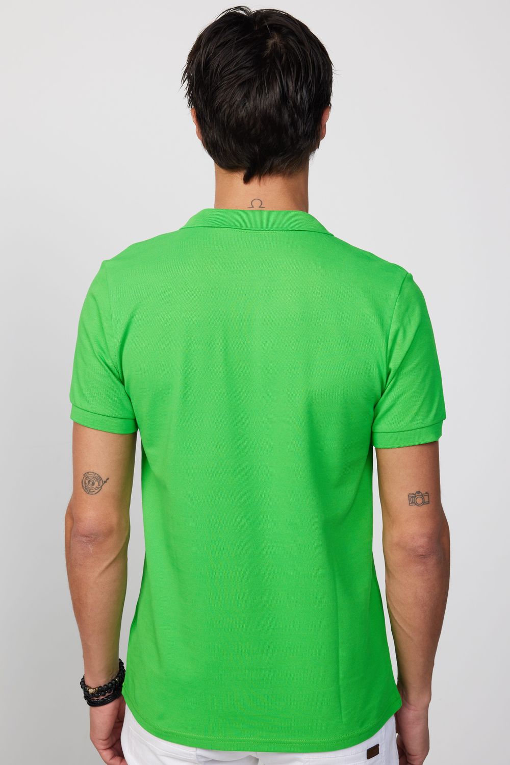 Erkek Polo Yaka Slim Fit Düz Pamuk Pike Yeşil Tişört