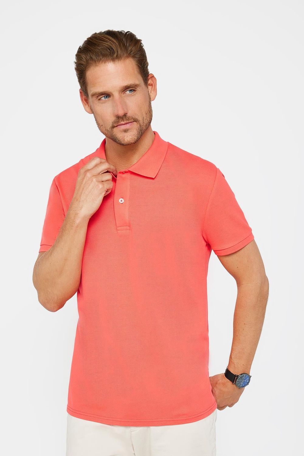 Erkek Slim Fit Dar Kesim %100 Pamuk Düz Pike Nar Polo Yaka Tişört