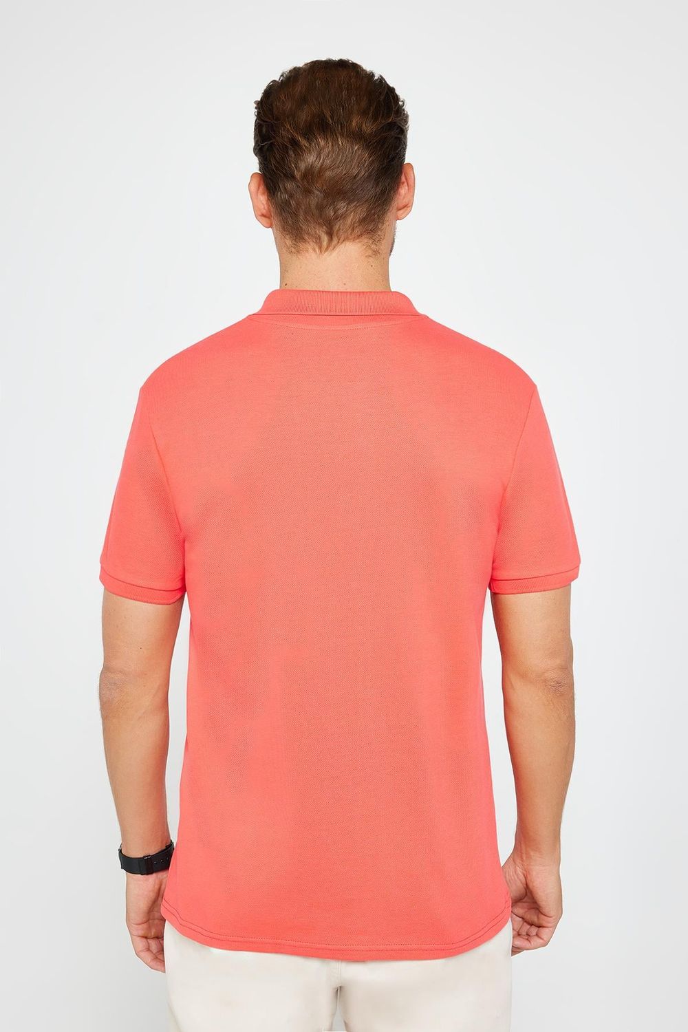 Erkek Slim Fit Dar Kesim %100 Pamuk Düz Pike Nar Polo Yaka Tişört