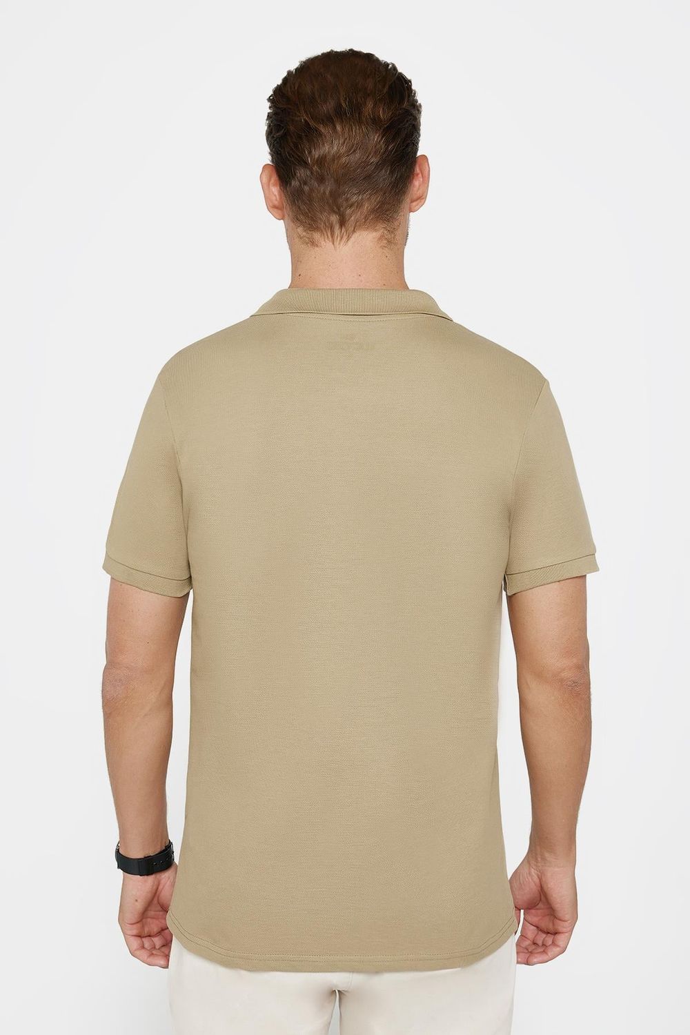 Erkek Slim Fit Dar Kesim %100 Pamuk Düz Pike Kahverengi Polo Yaka Tişört