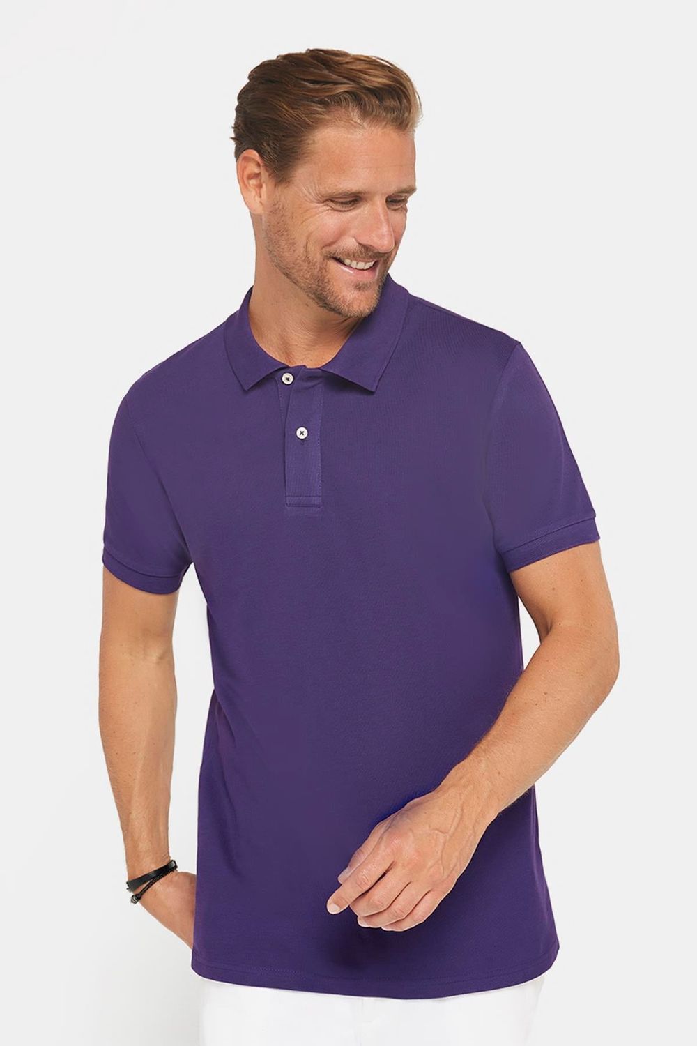 Erkek Slim Fit Dar Kesim %100 Pamuk Düz Pike Mor Polo Yaka Tişört