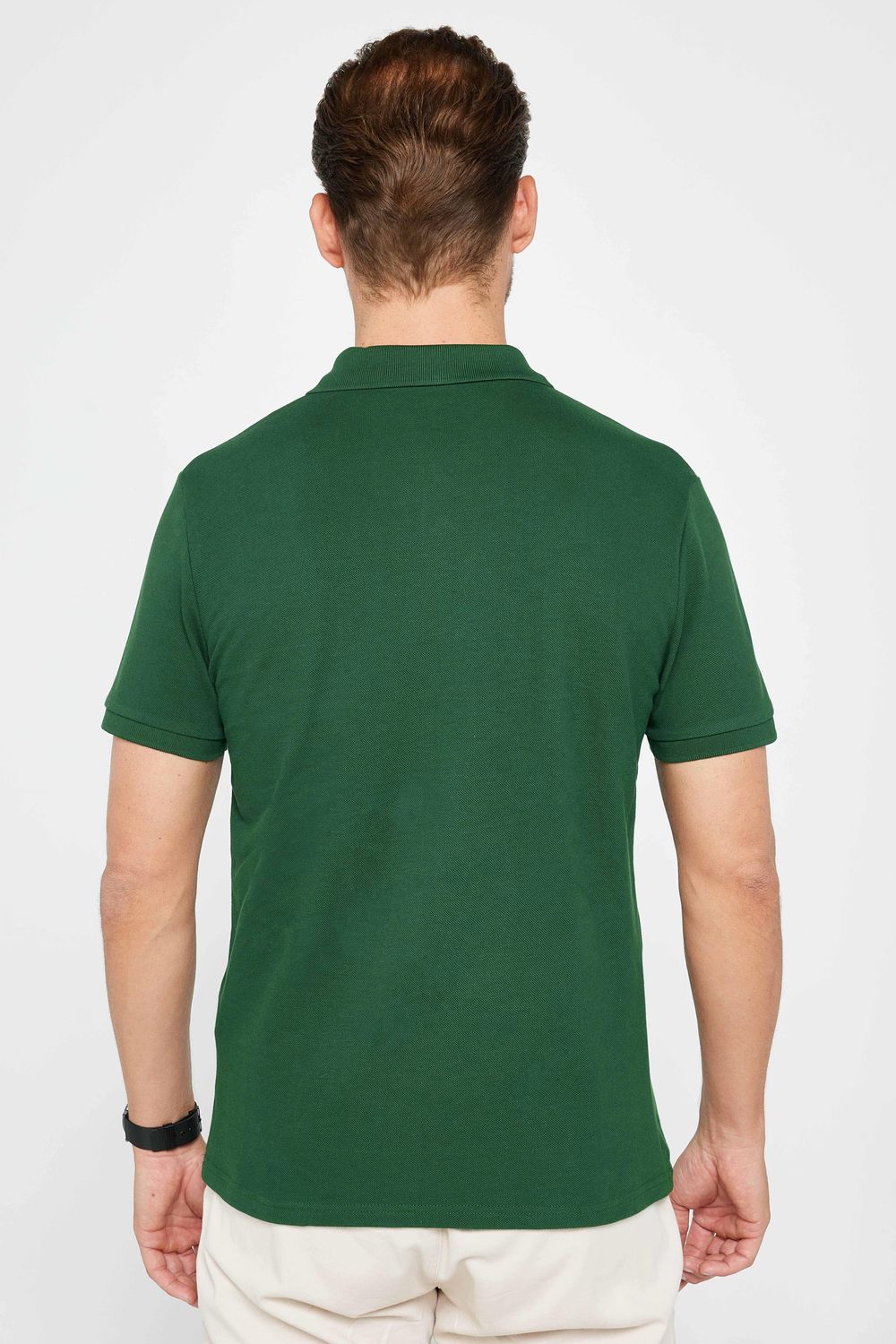 Erkek Slim Fit Dar Kesim %100 Pamuk Düz Pike Yeşil Polo Yaka Tişört
