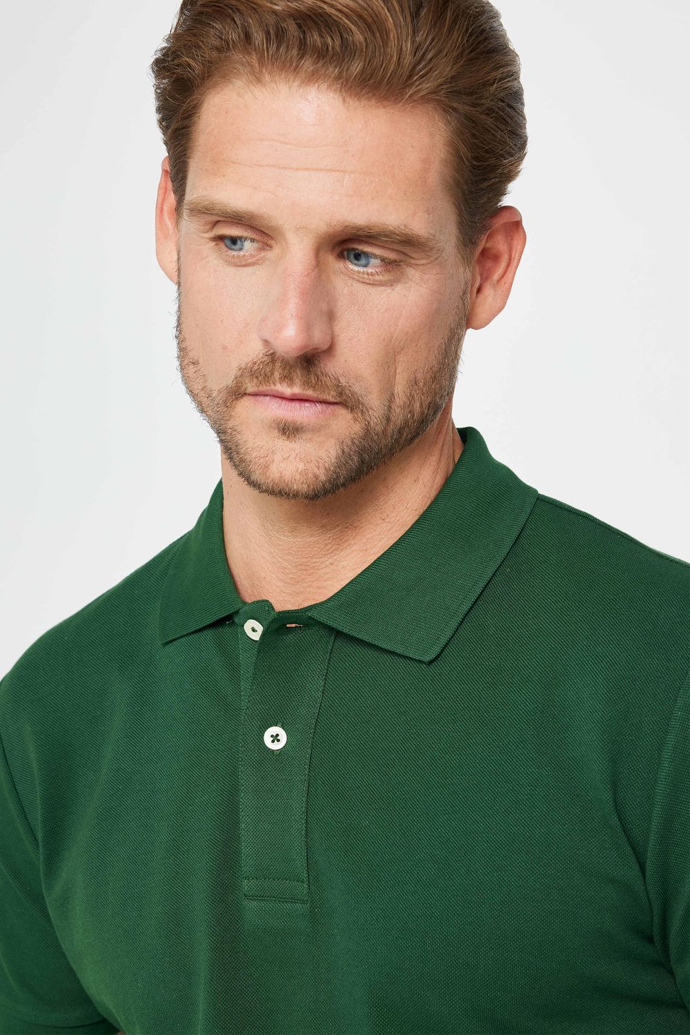 Erkek Slim Fit Dar Kesim %100 Pamuk Düz Pike Yeşil Polo Yaka Tişört