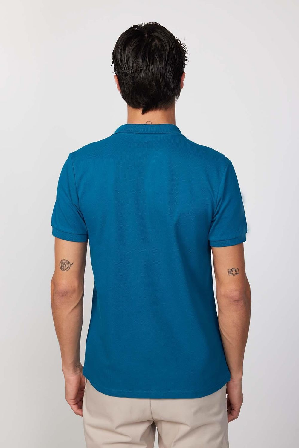 Erkek Polo Yaka Slim Fit Düz Pamuk Pike Petrol Tişört