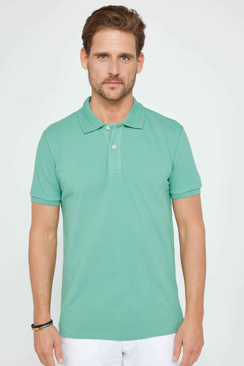Erkek Slim Fit Dar Kesim %100 Pamuk Düz Pike Yeşil Polo Yaka Tişört