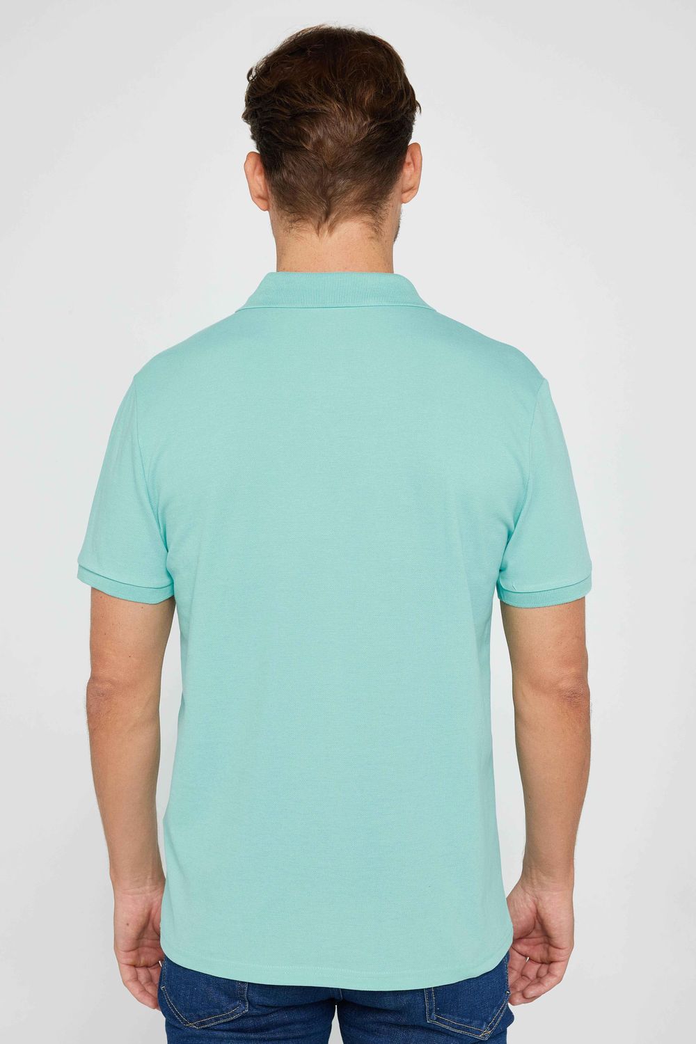 Erkek Slim Fit Dar Kesim %100 Pamuk Düz Pike Yeşil Polo Yaka Tişört