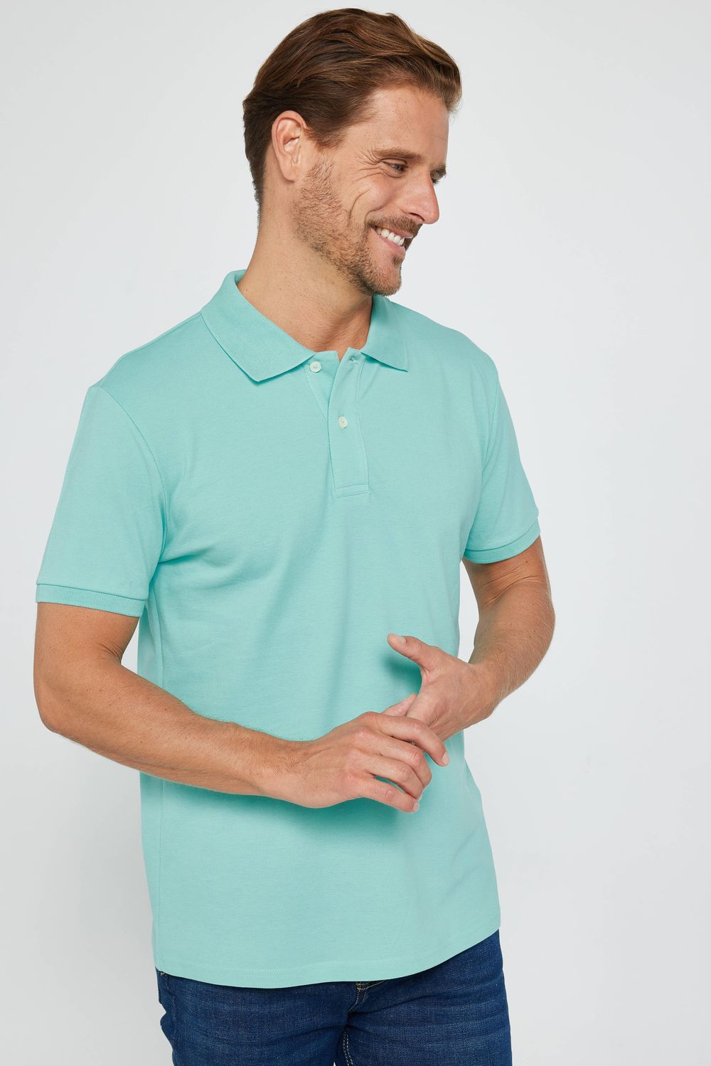 Erkek Slim Fit Dar Kesim %100 Pamuk Düz Pike Yeşil Polo Yaka Tişört