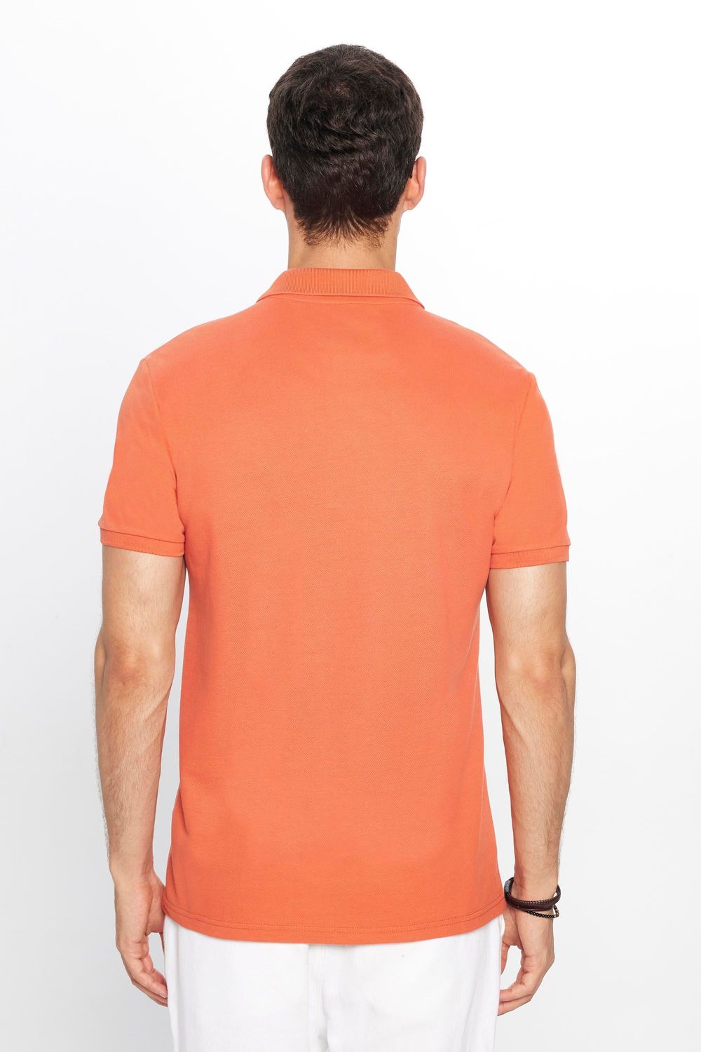 Erkek Slim Fit Dar Kesim %100 Pamuk Düz Pike Tarçın Renk Polo Yaka Tişört