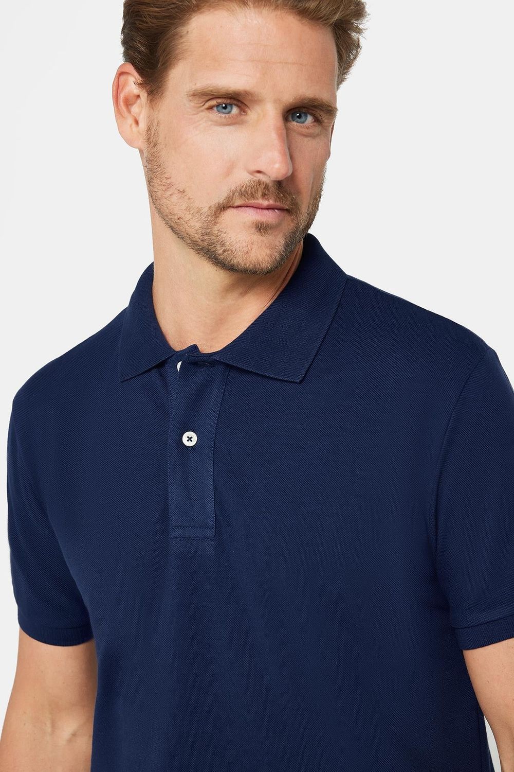 Erkek Slim Fit Dar Kesim %100 Pamuk Düz Pike Lacivert Polo Yaka Tişört