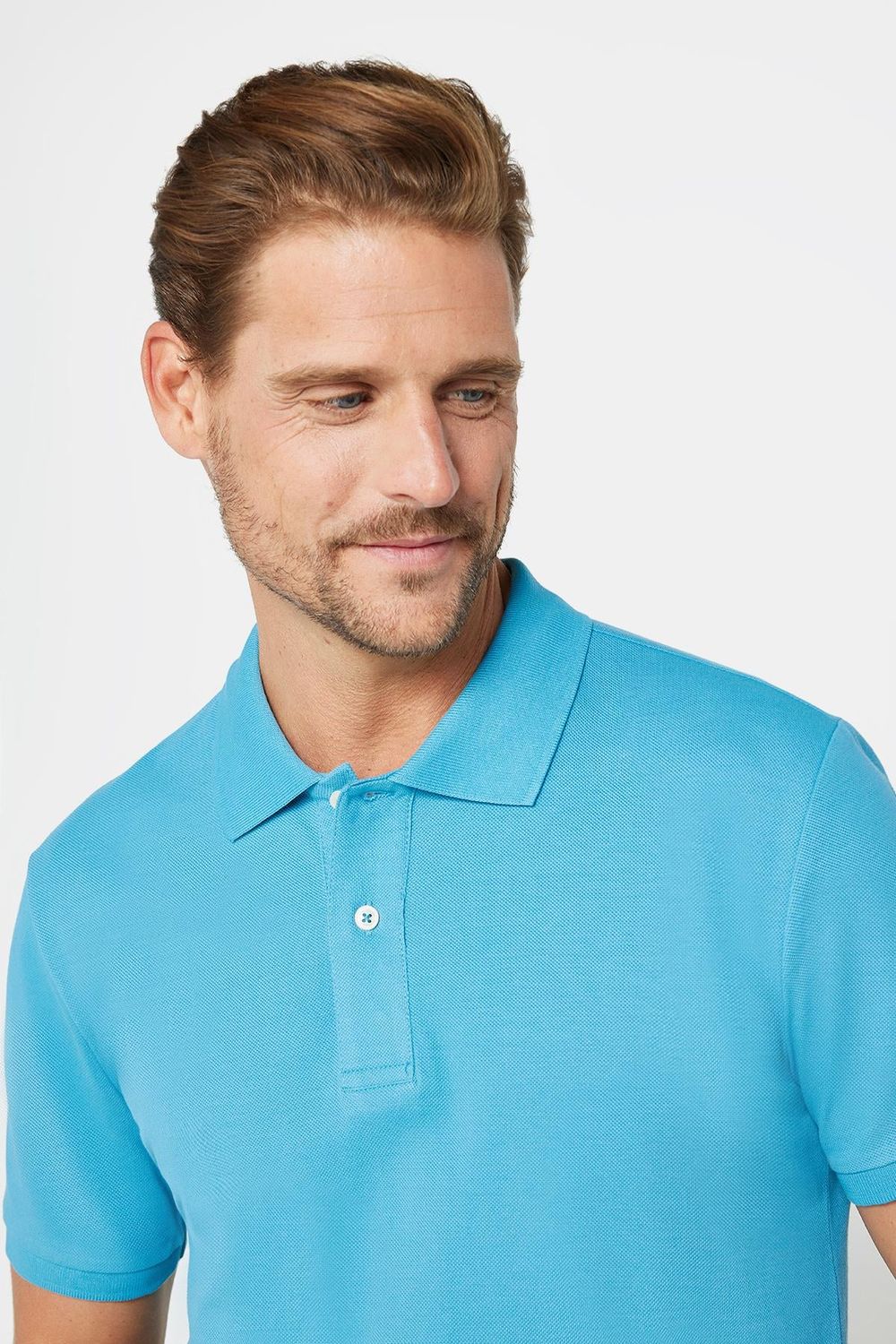 Erkek Slim Fit Dar Kesim %100 Pamuk Düz Pike Mavi Polo Yaka Tişört