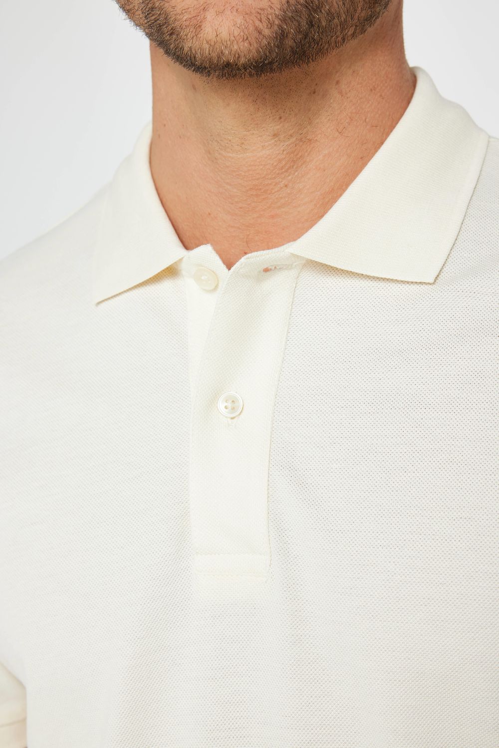Erkek Slim Fit Dar Kesim %100 Pamuk Düz Pike Ekru Polo Yaka Tişört