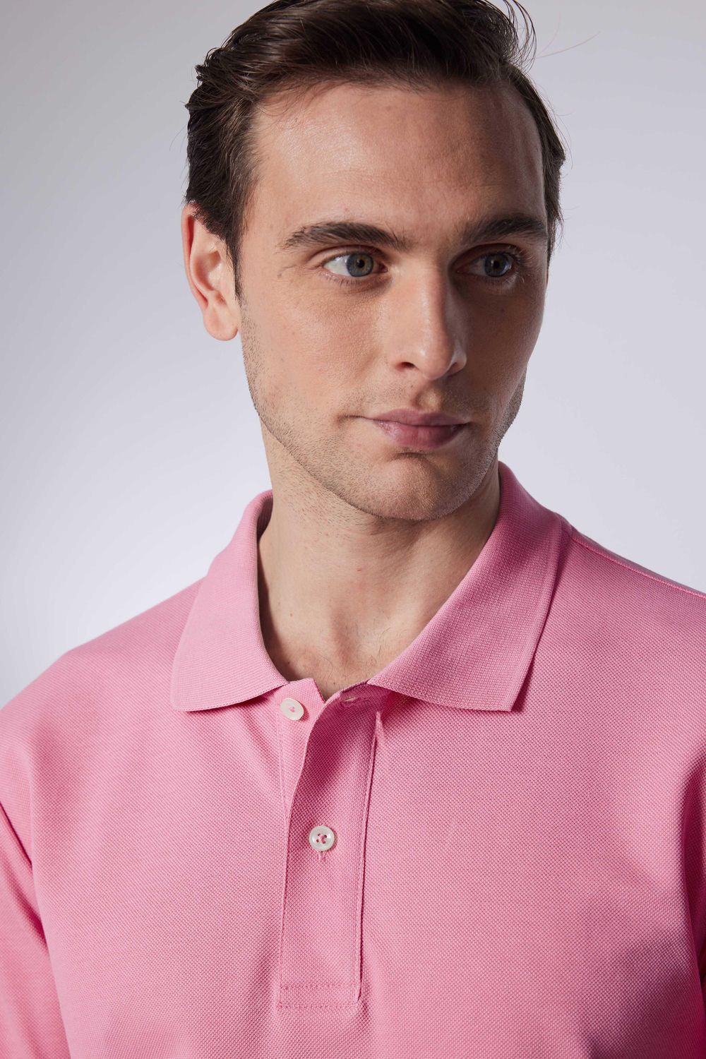 Erkek Slim Fit Dar Kesim %100 Pamuk Düz Pike Lila Polo Yaka Tişört