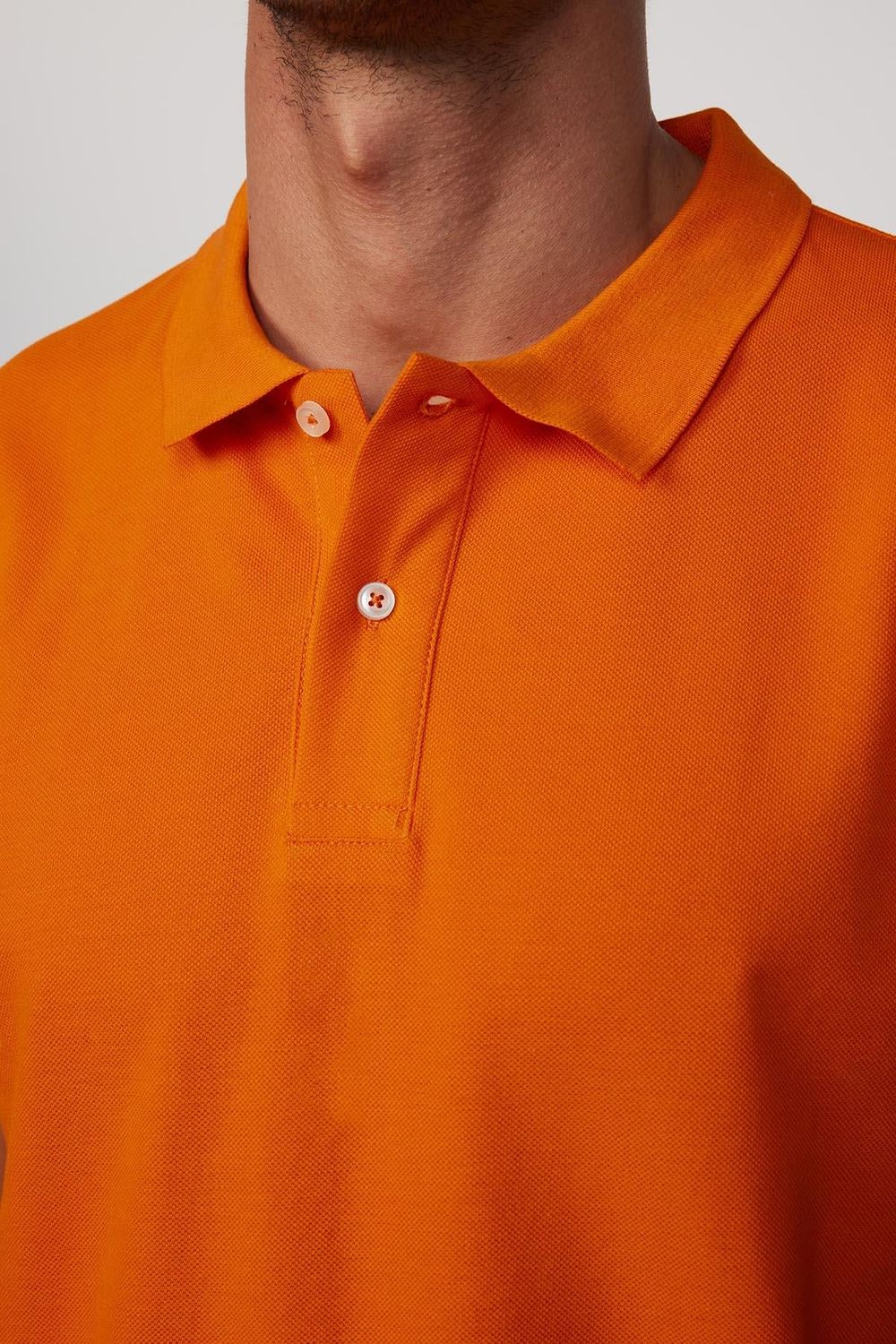 Erkek Polo Yaka Slim Fit Düz Pamuk Pike Turuncu Tişört