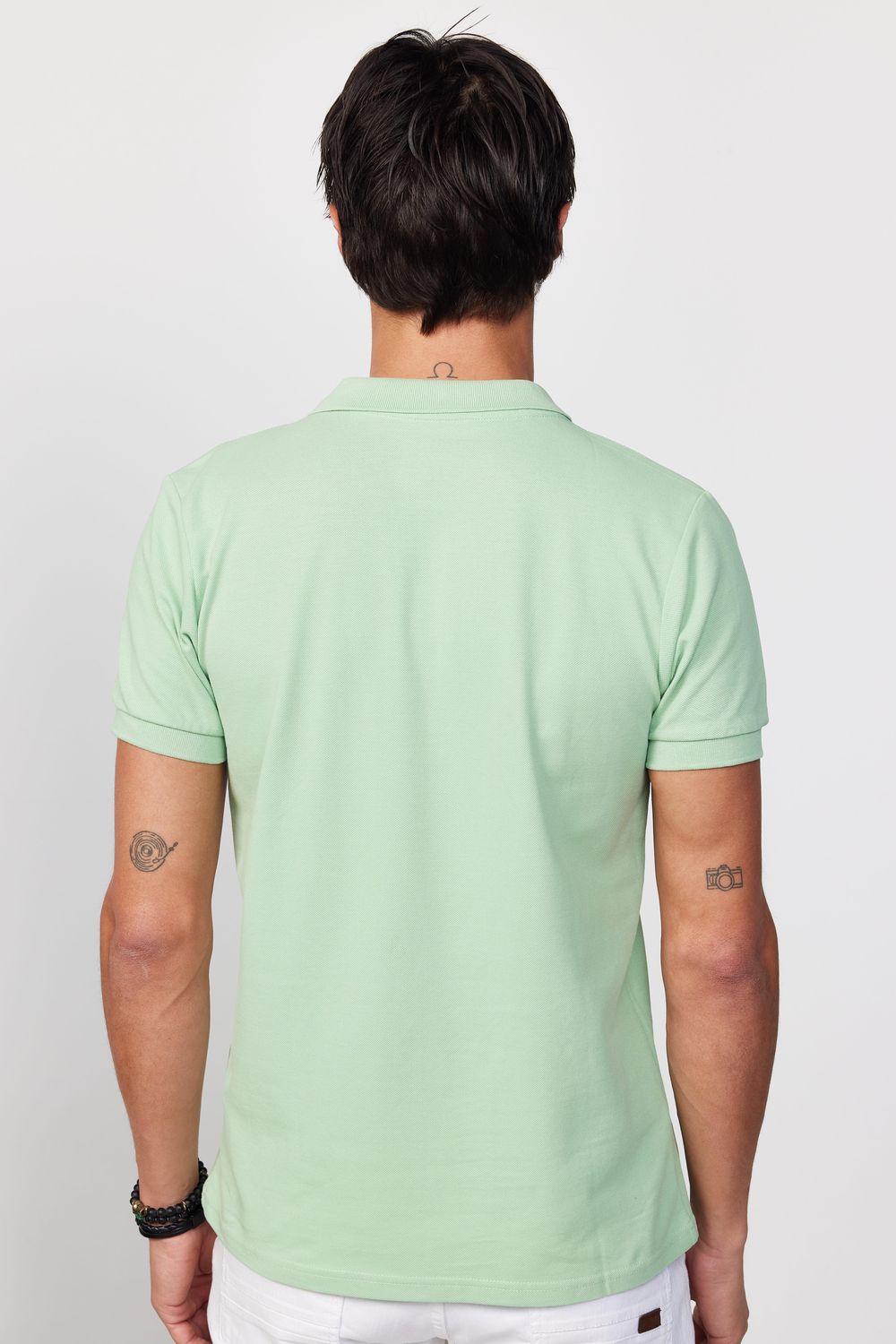 Erkek Polo Yaka Slim Fit Düz Pamuk Pike Yeşil Tişört