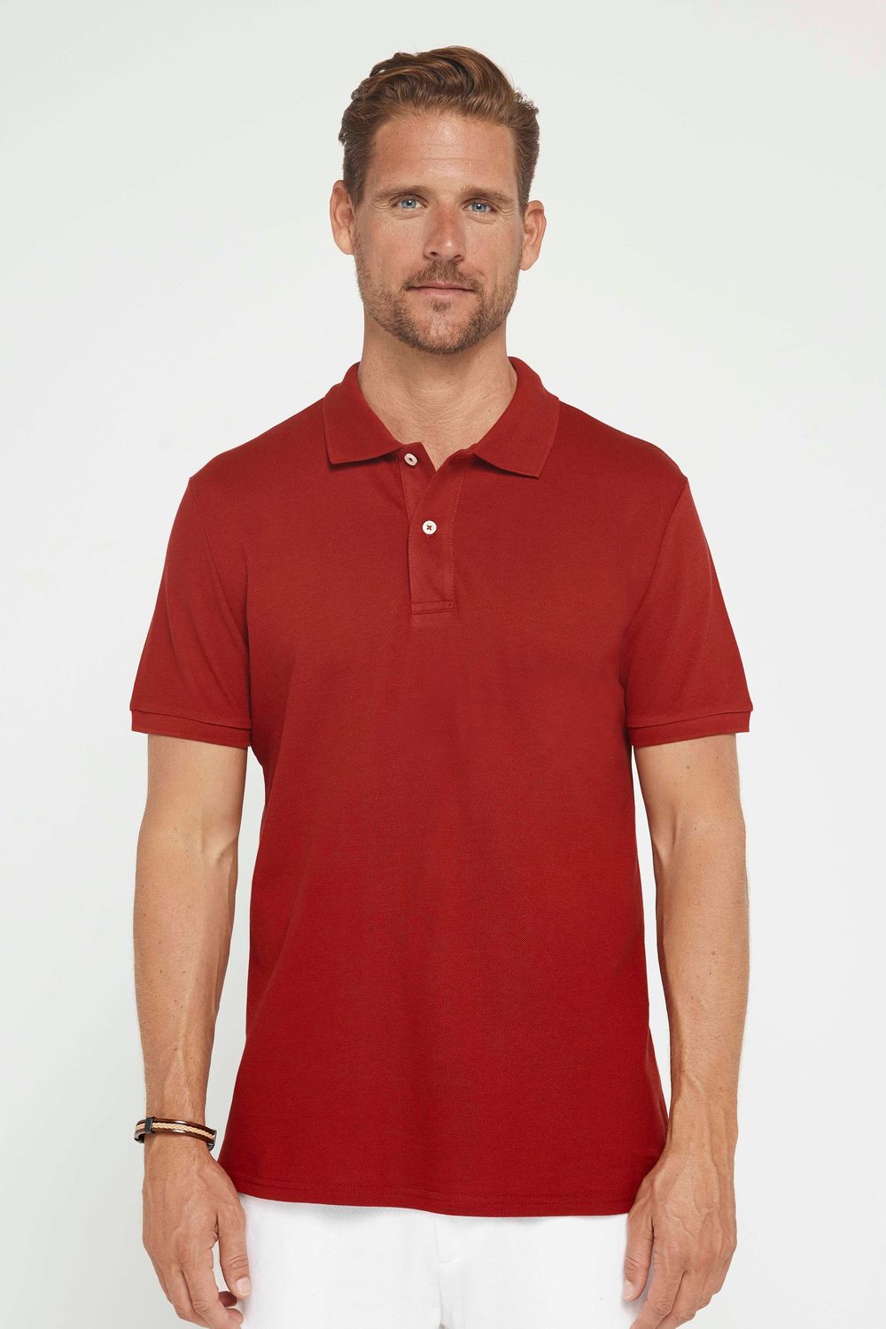 Erkek Slim Fit Dar Kesim %100 Pamuk Düz Pike Bordo Polo Yaka Tişört