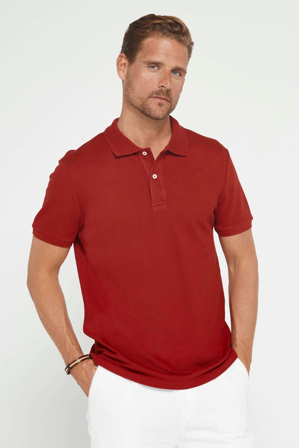 Erkek Slim Fit Dar Kesim %100 Pamuk Düz Pike Bordo Polo Yaka Tişört