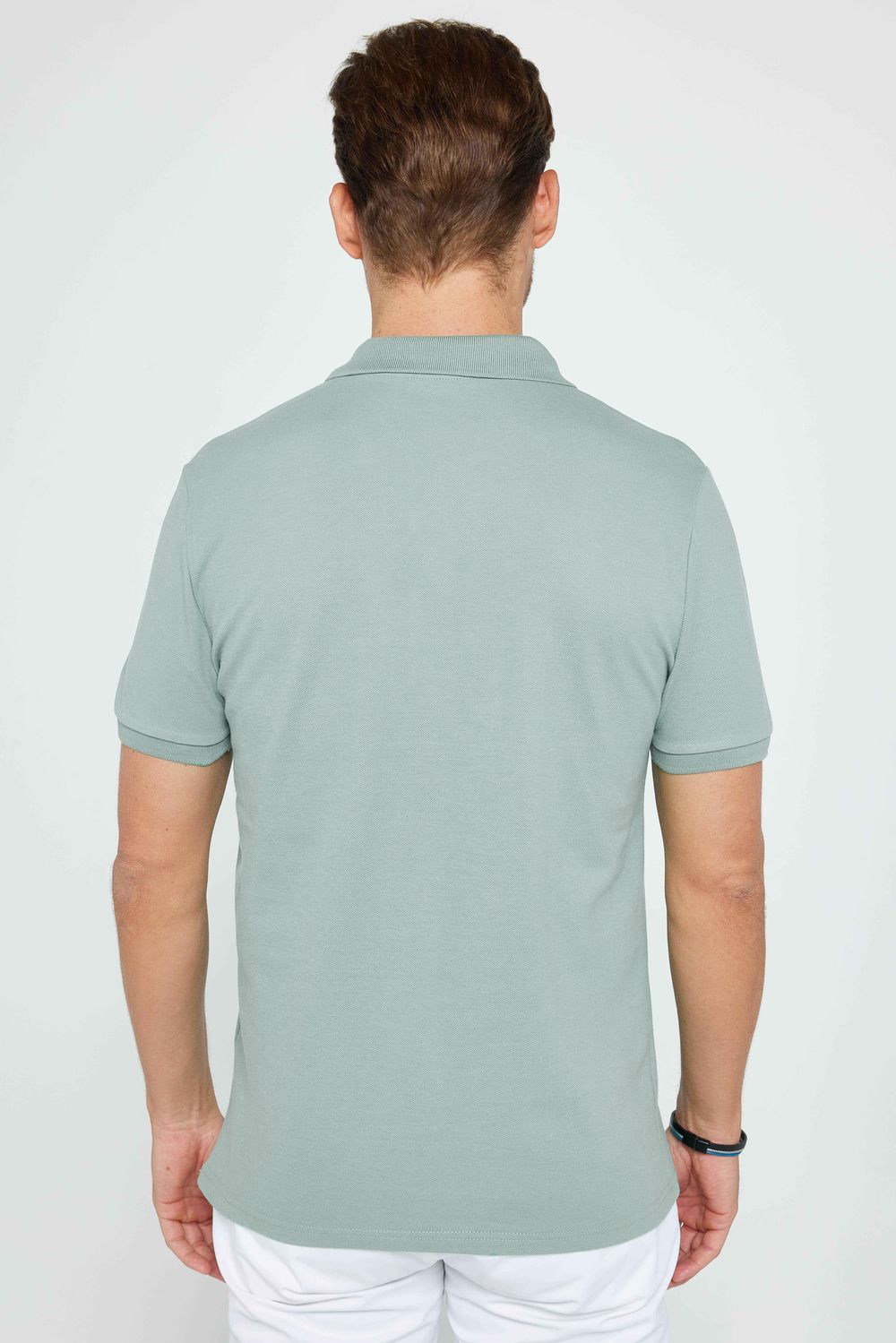 Erkek Slim Fit Dar Kesim %100 Pamuk Düz Pike Mint Polo Yaka Tişört