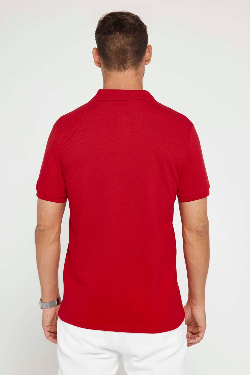 Erkek Slim Fit Dar Kesim %100 Pamuk Düz Pike Kırmızı Polo Yaka Tişört