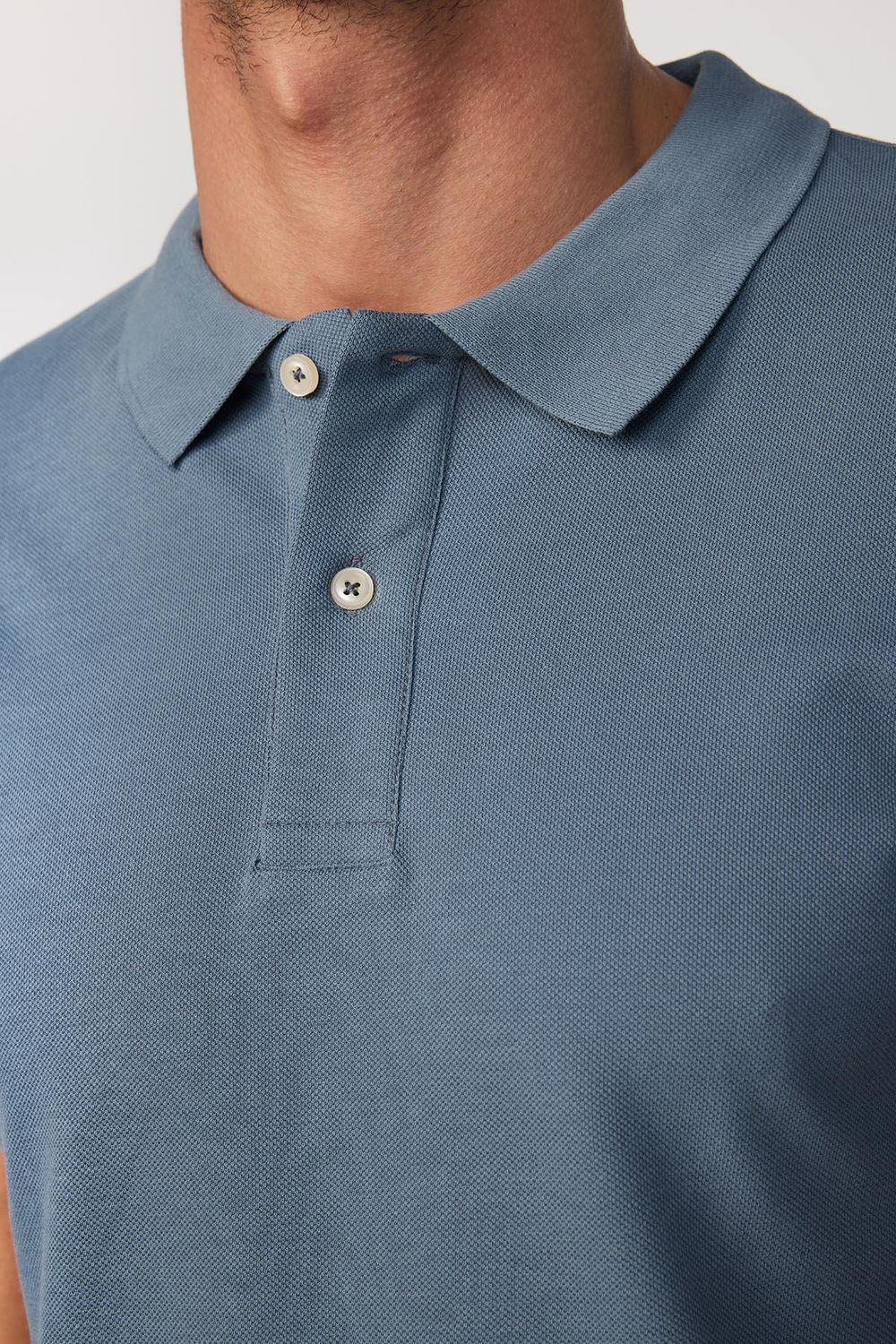 Erkek Polo Yaka Slim Fit Düz Pamuk Pike Gri Tişört