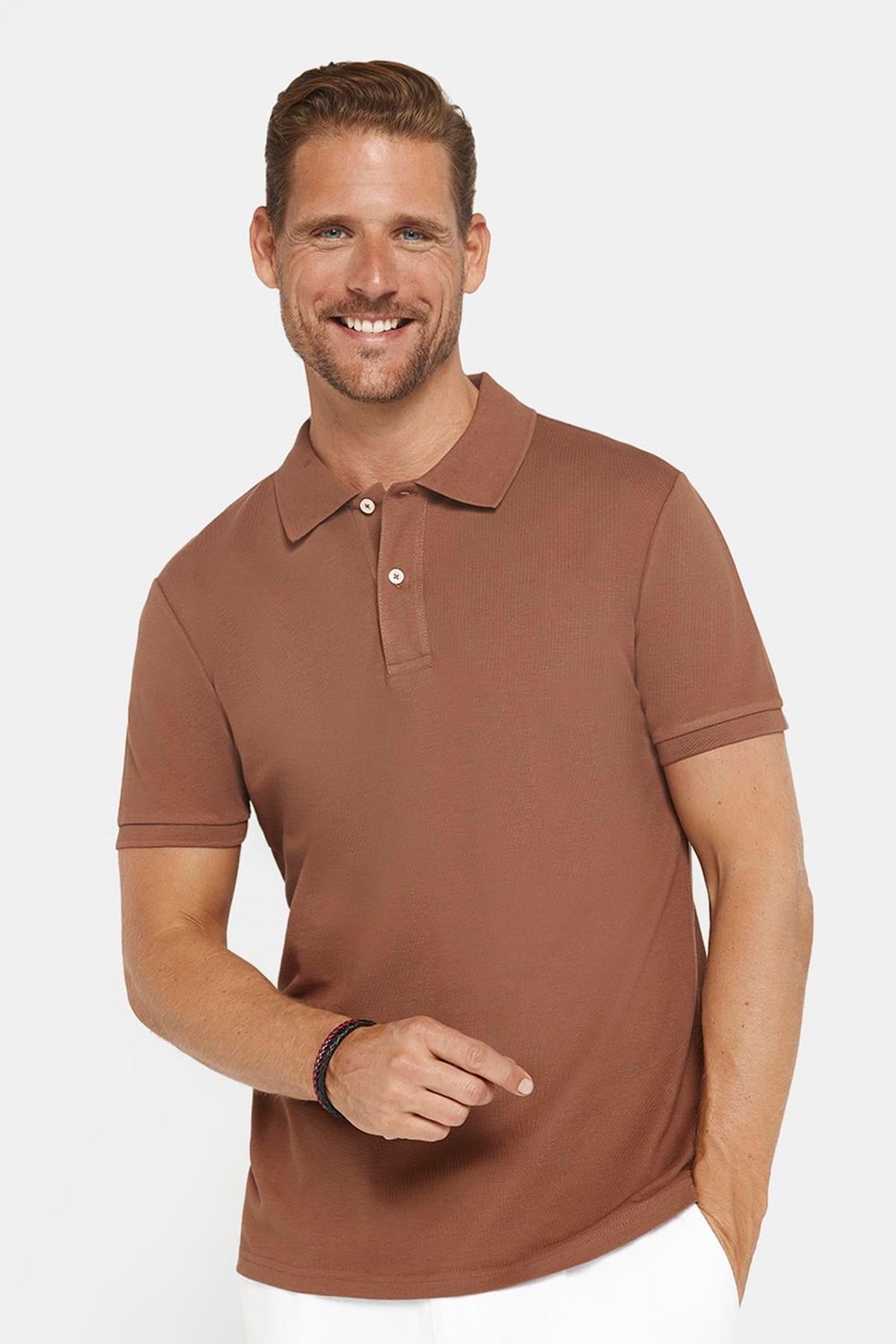 Erkek Slim Fit Dar Kesim %100 Pamuk Düz Pike Kahverengi Polo Yaka Tişört