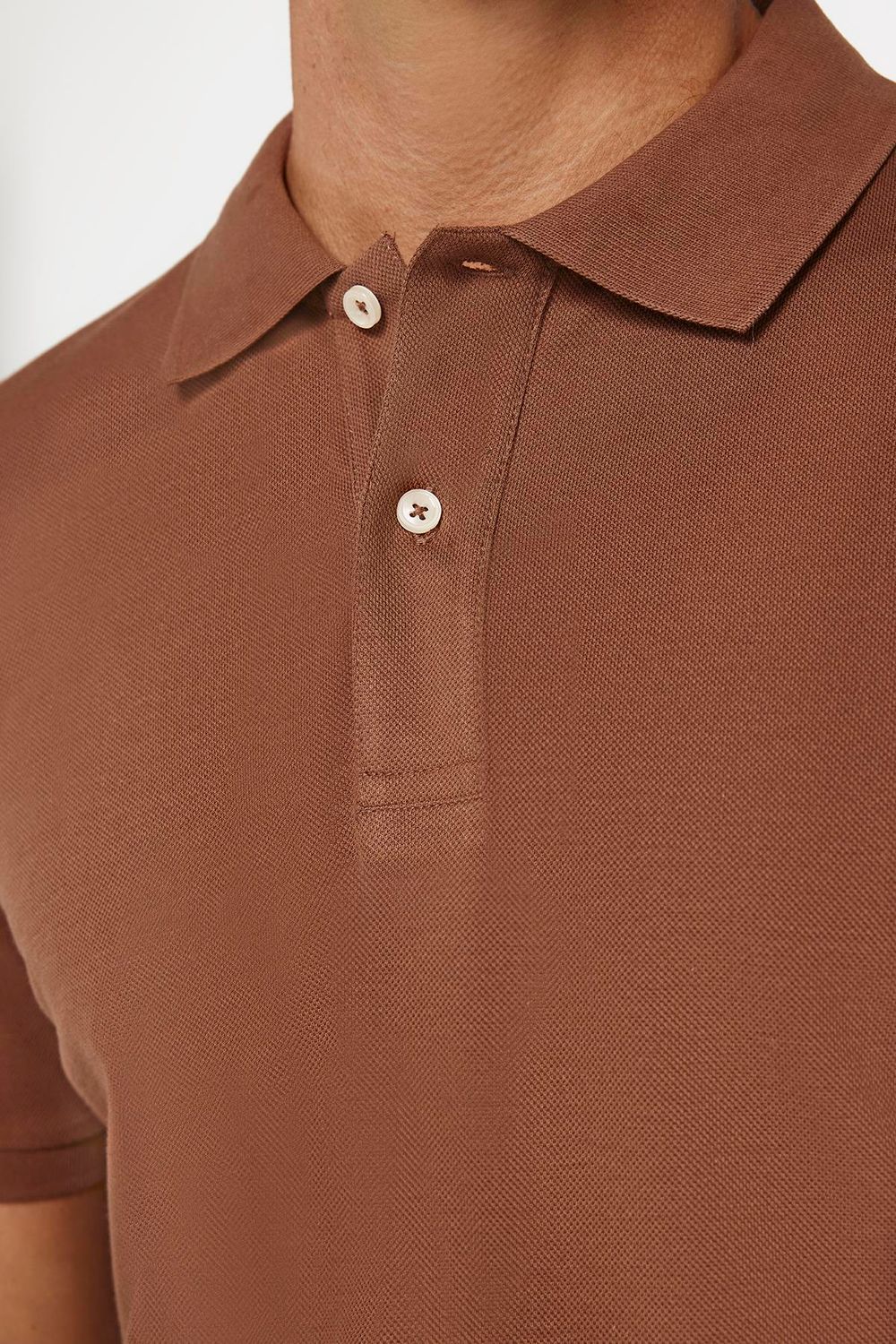 Erkek Slim Fit Dar Kesim %100 Pamuk Düz Pike Kahverengi Polo Yaka Tişört