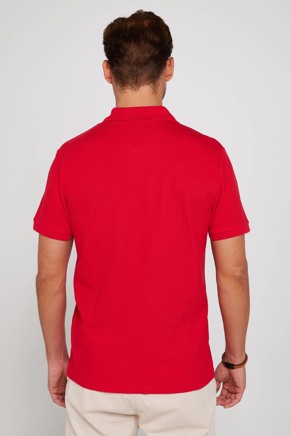 Erkek Polo Yaka Slim Fit Düz Pamuk Kırmızı Pike Tişört