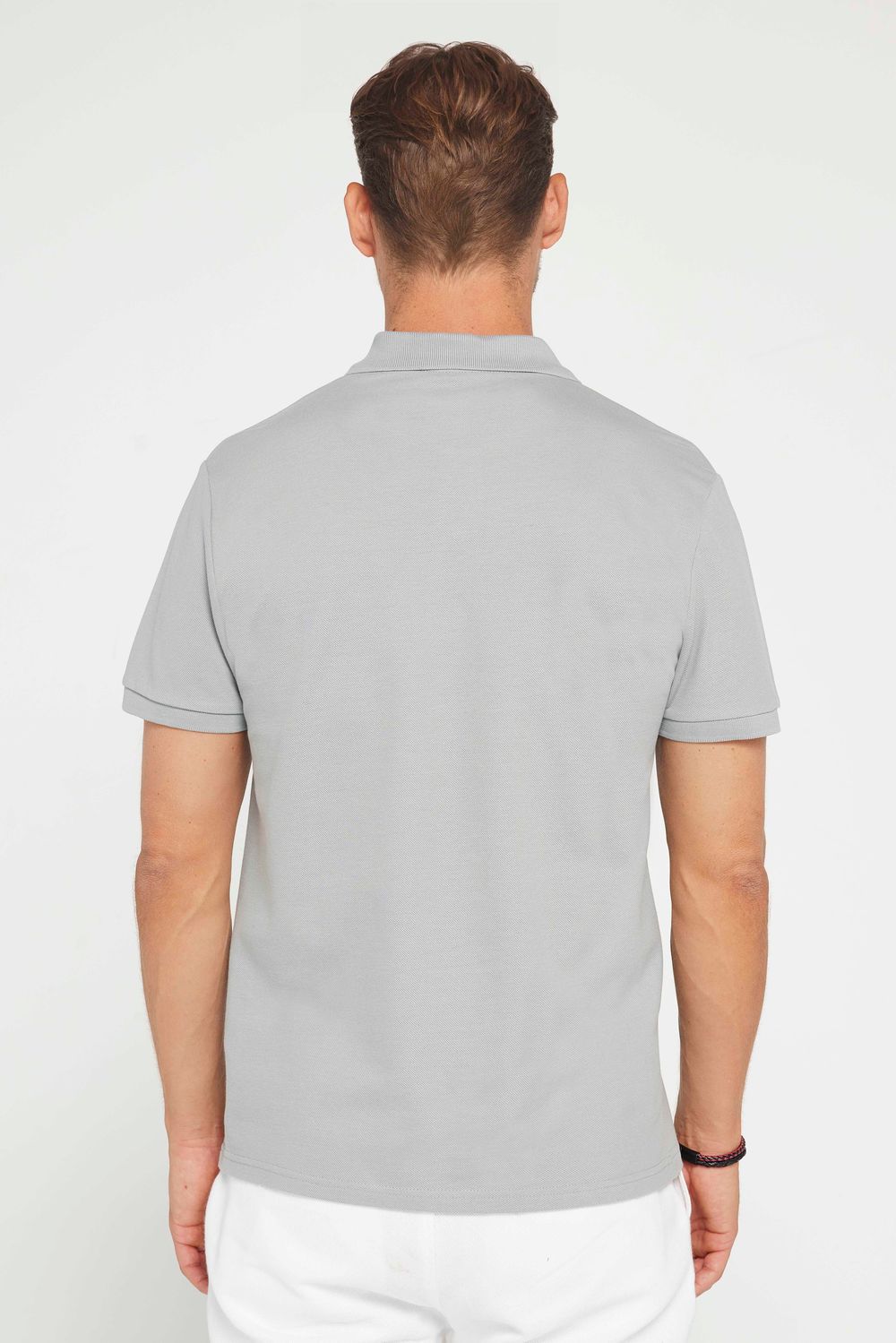 Erkek Slim Fit Dar Kesim %100 Pamuk Düz Pike Gri Polo Yaka Tişört