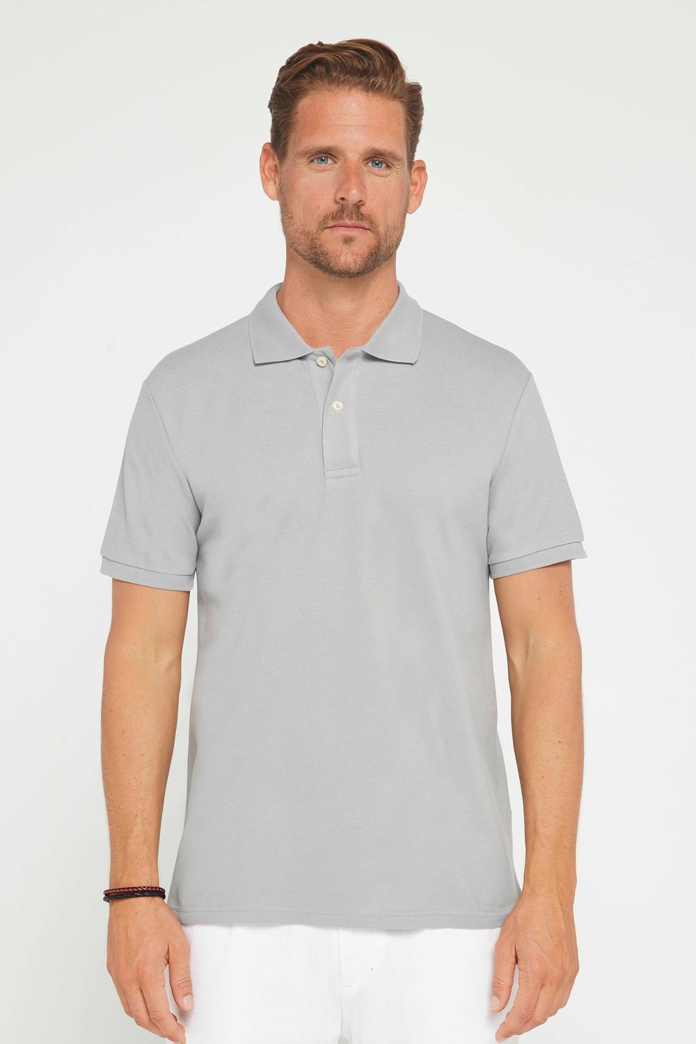 Erkek Slim Fit Dar Kesim %100 Pamuk Düz Pike Gri Polo Yaka Tişört