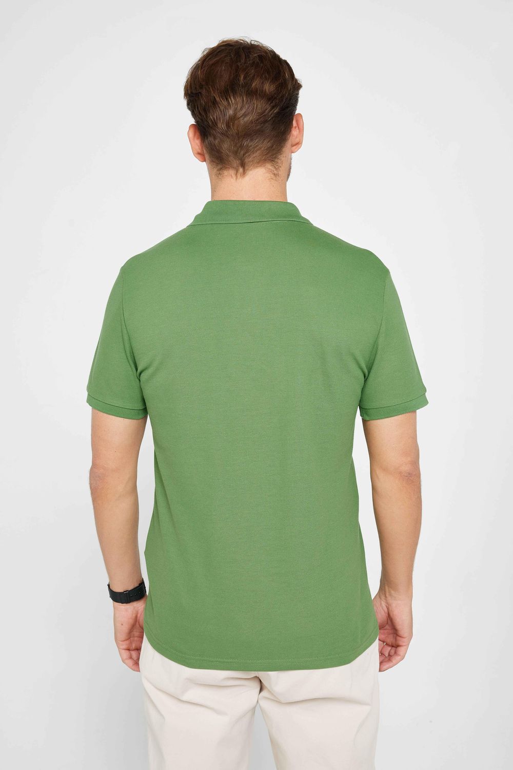 Erkek Slim Fit Dar Kesim %100 Pamuk Düz Pike Yeşil Polo Yaka Tişört