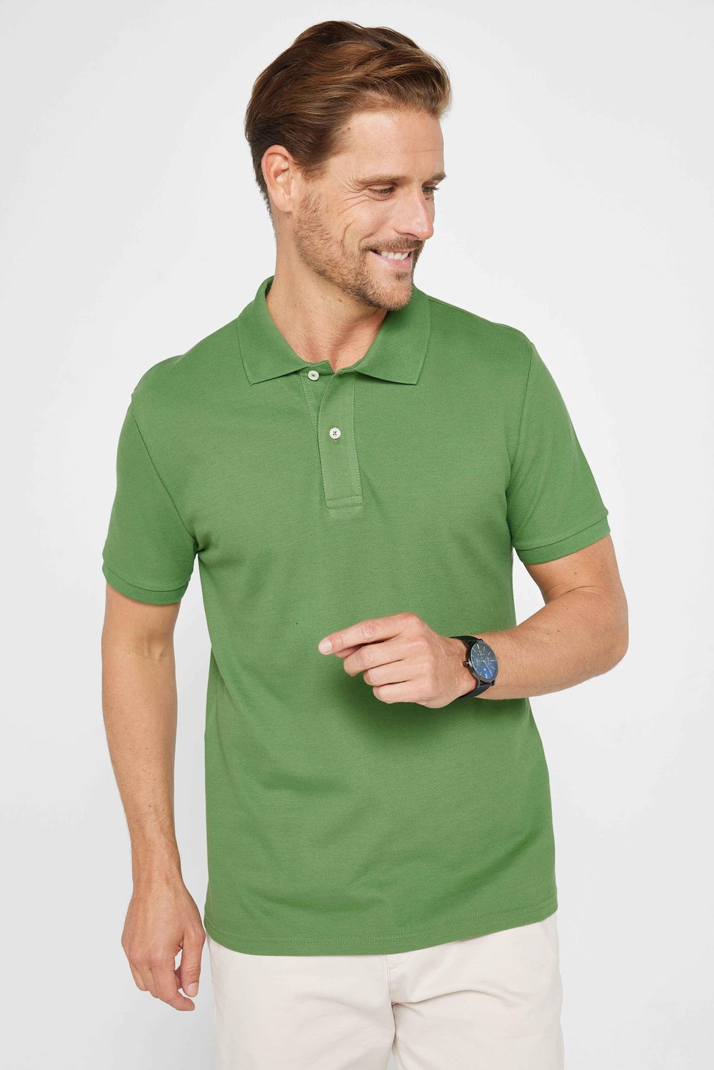 Erkek Slim Fit Dar Kesim %100 Pamuk Düz Pike Yeşil Polo Yaka Tişört