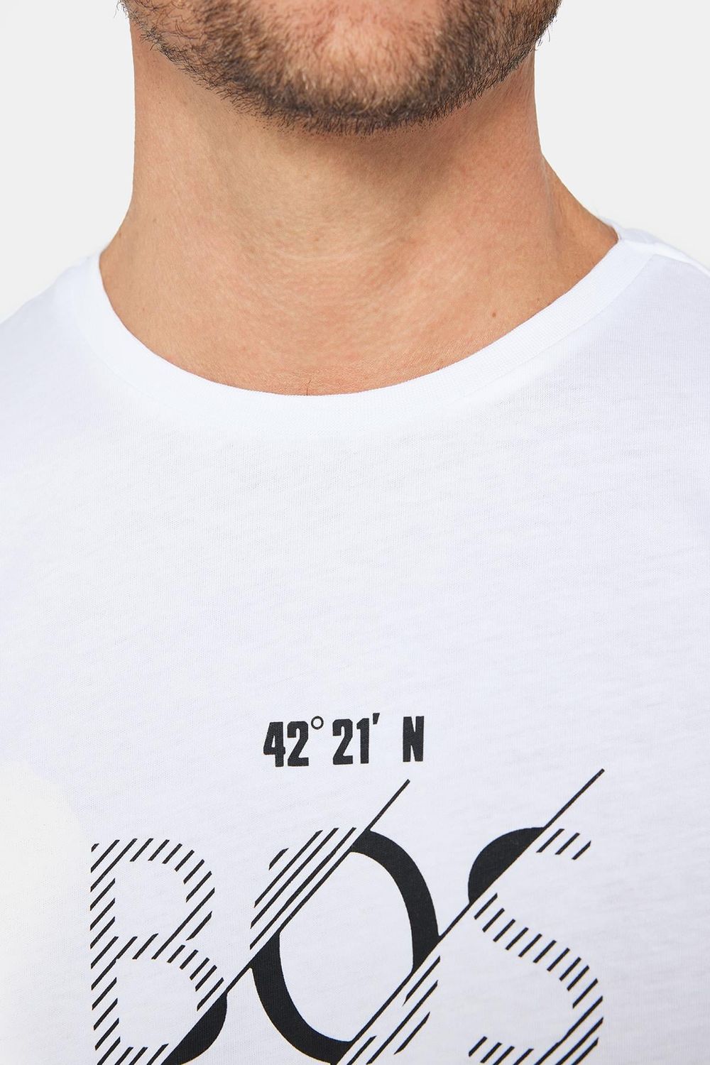 Erkek Slim Fit Dar Kesim %100 Pamuk Yumuşak Dokulu Baskılı Beyaz Bisiklet Yaka Tişört