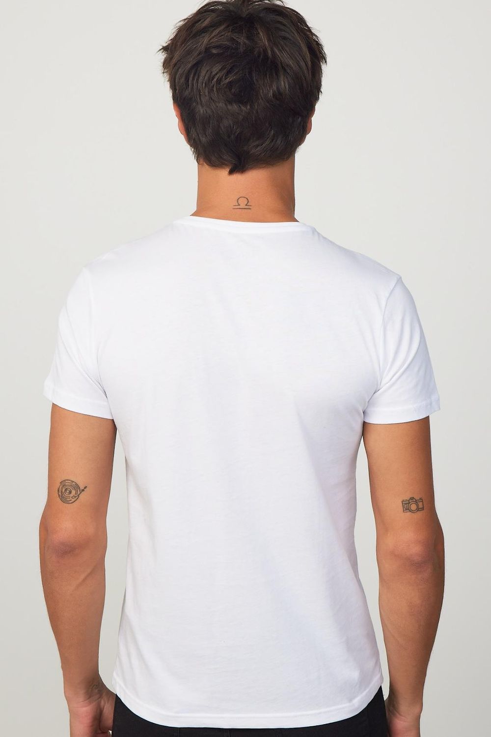 Erkek Bisiklet Yaka Slim Fit Pamuk Baskılı Beyaz Tişört