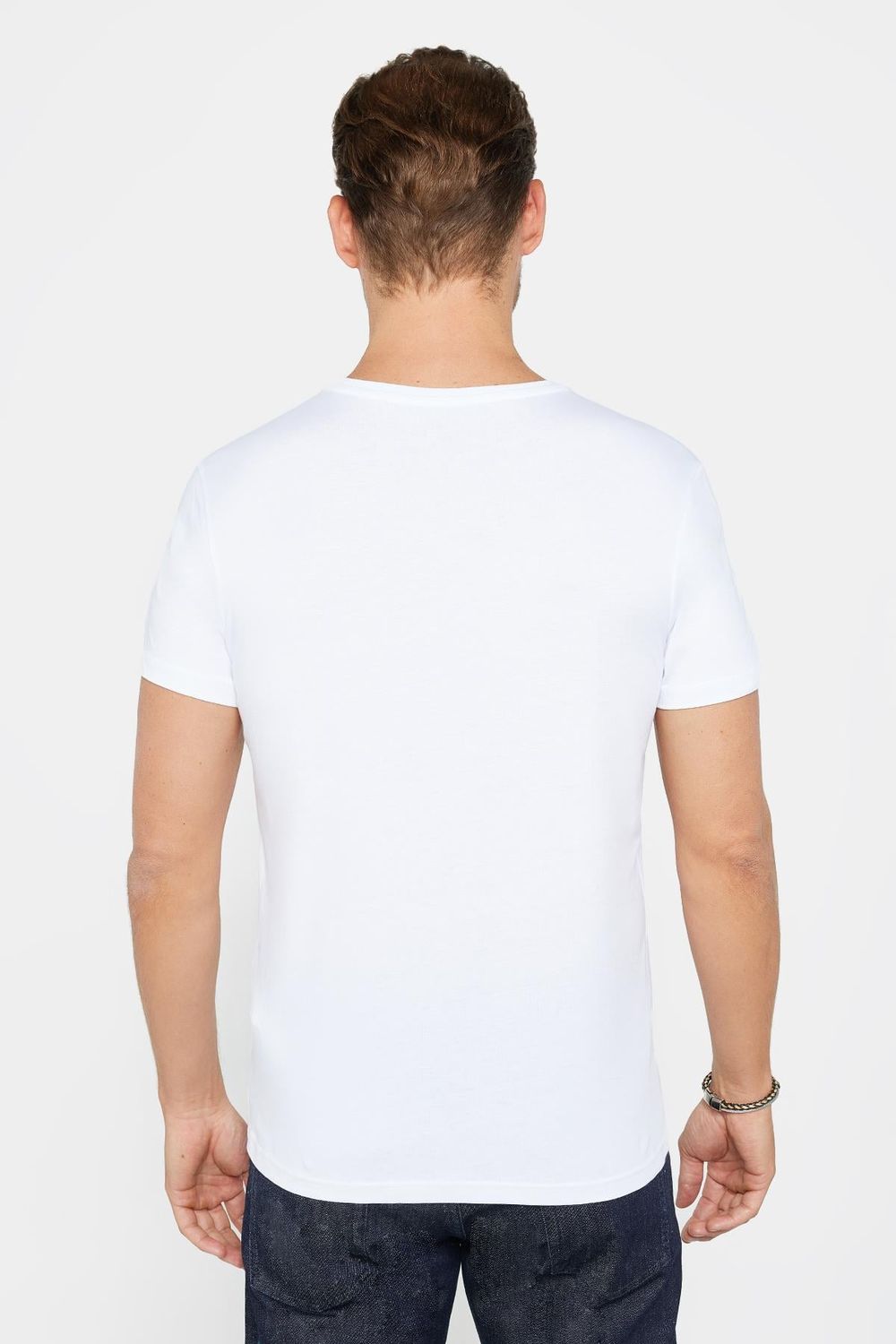 Erkek Slim Fit Dar Kesim %100 Pamuk Yumuşak Dokulu Baskılı Beyaz Bisiklet Yaka Tişört