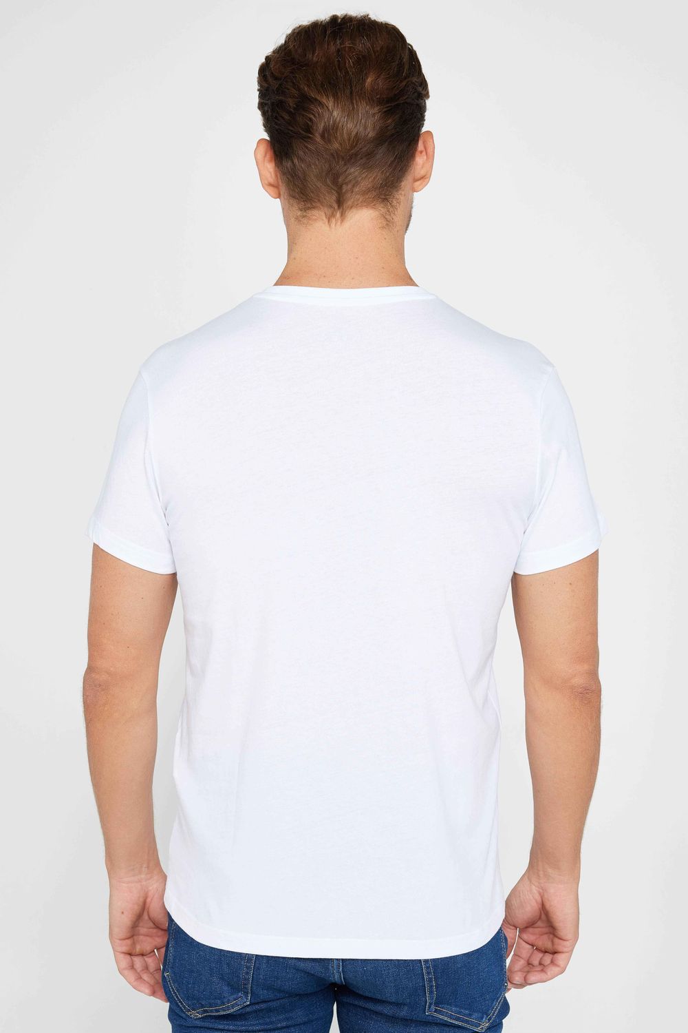 Erkek Slim Fit Dar Kesim %100 Pamuk Yumuşak Dokulu Baskılı Beyaz Bisiklet Yaka Tişört