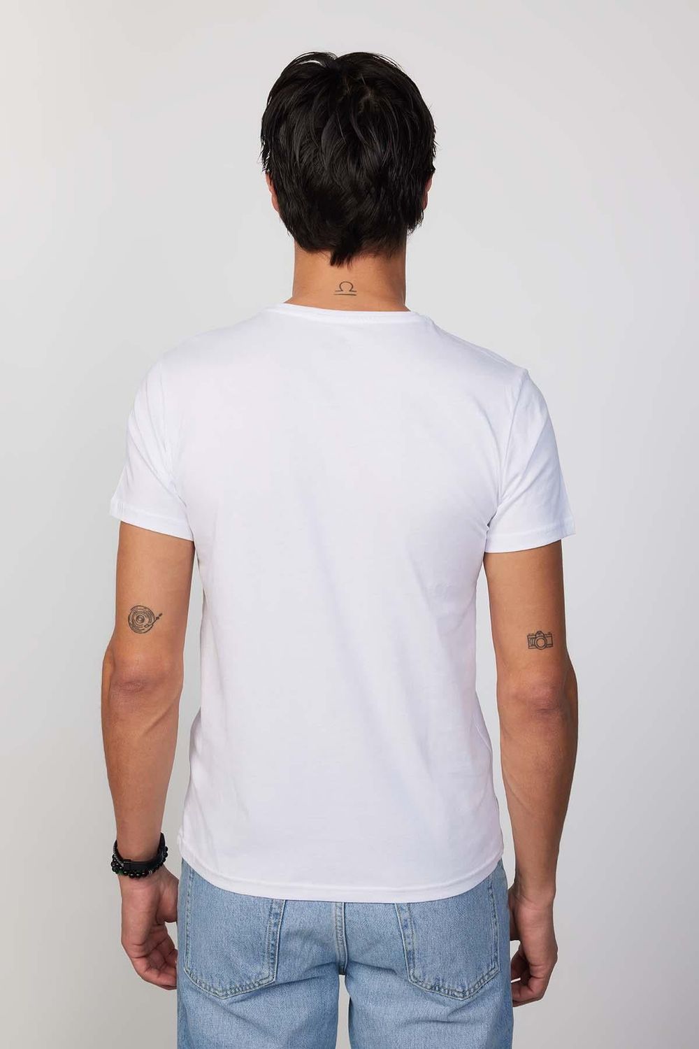 Erkek Bisiklet Yaka Slim Fit Pamuk Baskılı Beyaz Tişört