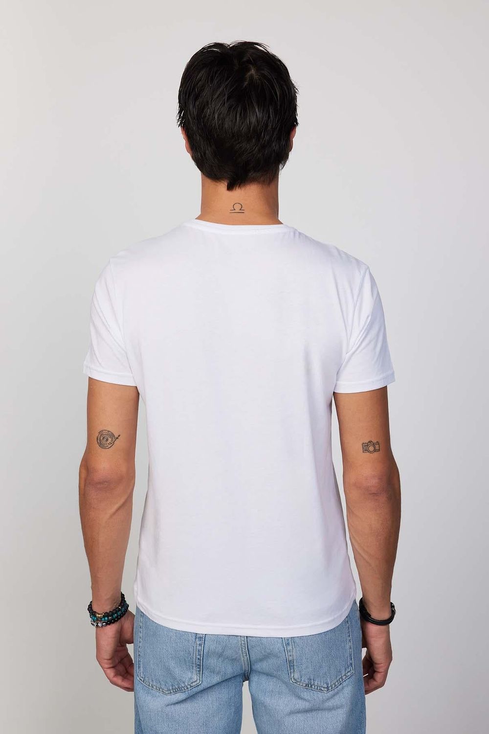 Erkek Bisiklet Yaka Slim Fit Pamuk Baskılı Beyaz Tişört