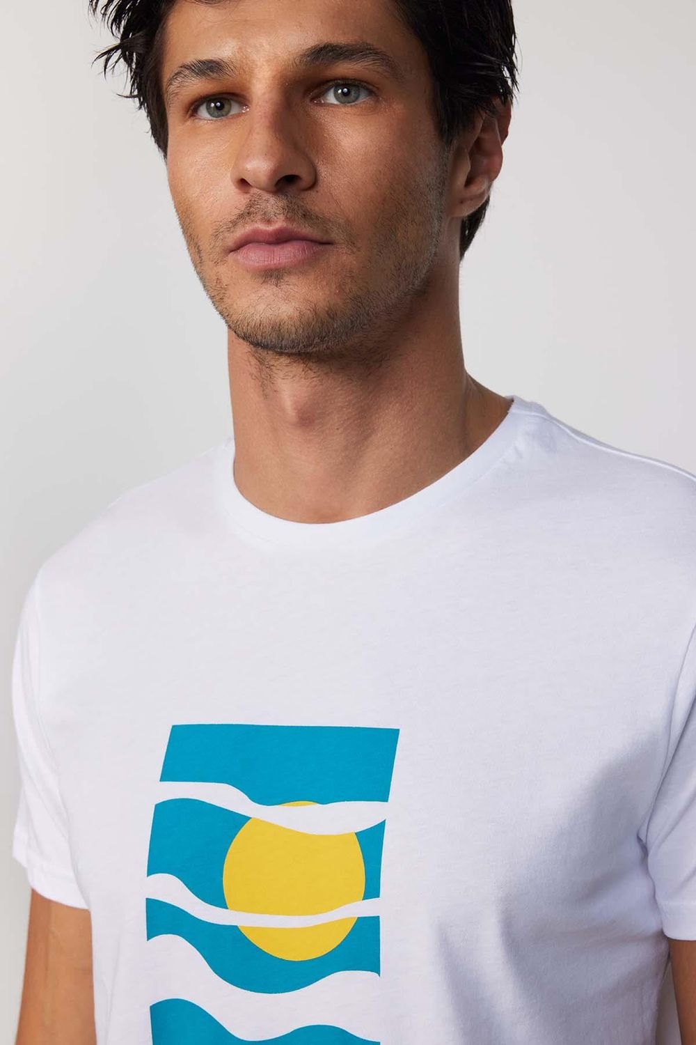 Erkek Bisiklet Yaka Slim Fit Pamuk Baskılı Beyaz Tişört