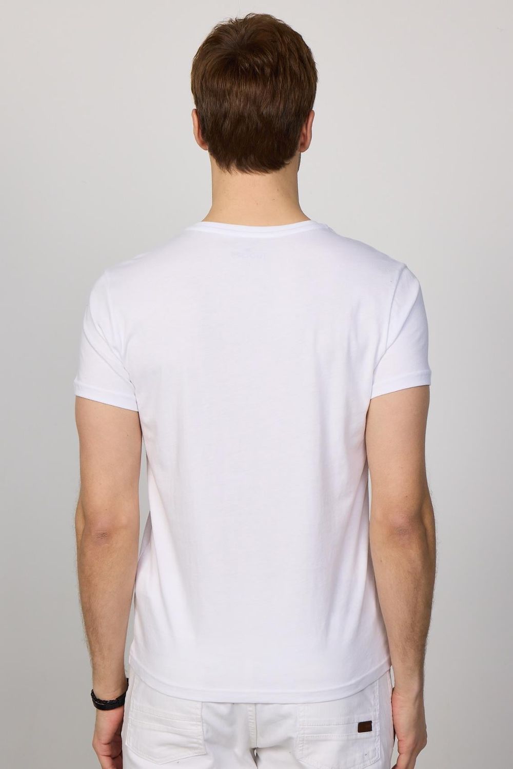 Erkek Bisiklet Yaka Slim Fit Pamuk Beyaz Baskılı Tişört