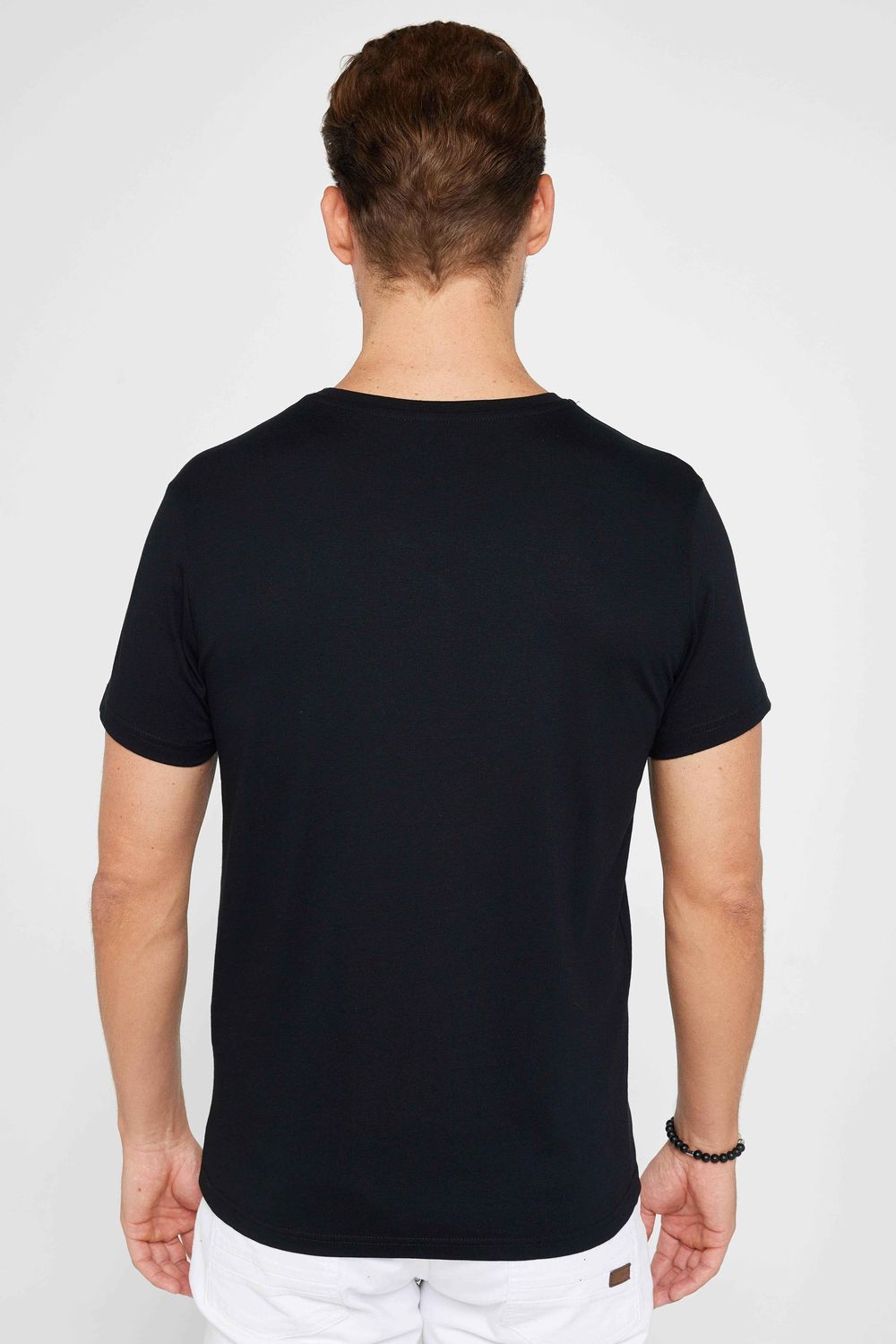 Erkek Slim Fit Dar Kesim %100 Pamuk Yumuşak Dokulu Baskılı Siyah Bisiklet Yaka Tişört