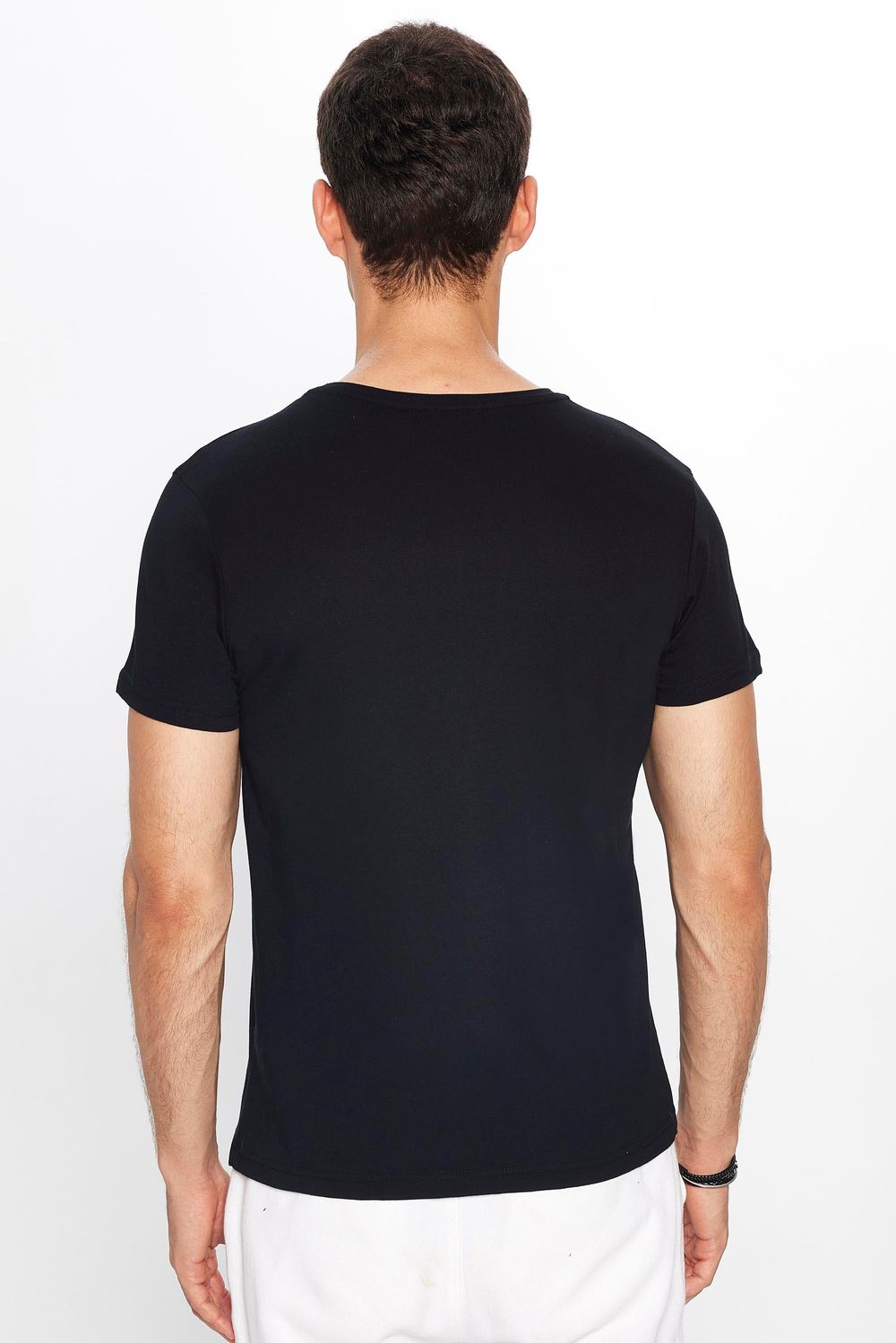 Erkek Slim Fit Dar Kesim %100 Pamuk Yumuşak Dokulu Baskılı Siyah Bisiklet Yaka Tişört