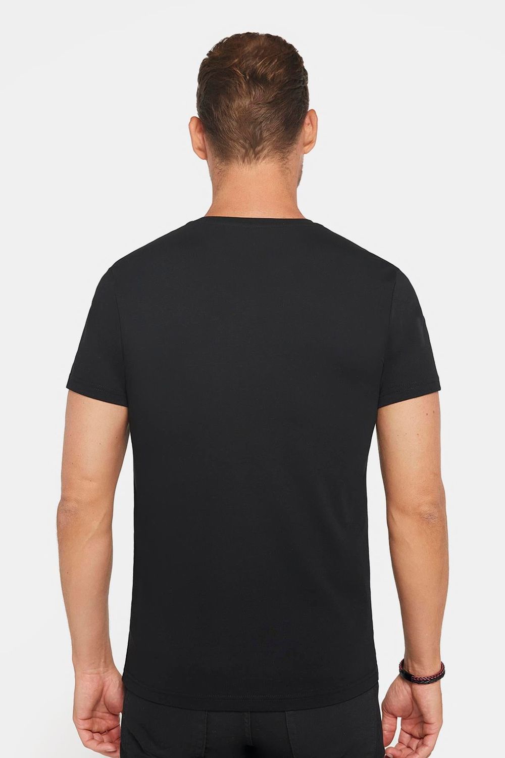 Erkek Slim Fit Dar Kesim %100 Pamuk Yumuşak Dokulu Baskılı Siyah Bisiklet Yaka Tişört