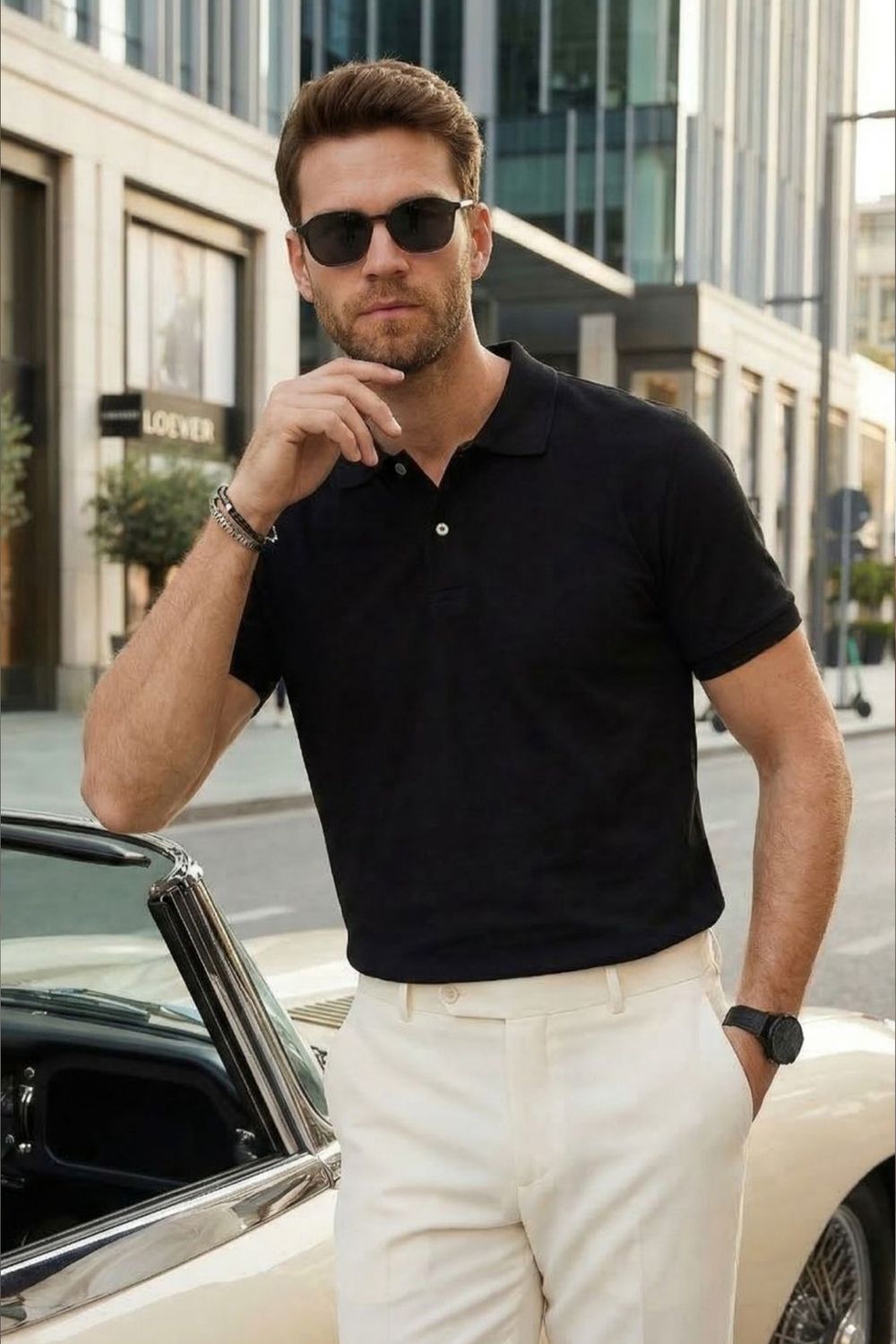 Erkek Slim Fit Dar Kesim Pamuklu Yumuşak Doku Nefes Alan Kumaş Kıvrılmaz Yaka Siyah Polo Yaka Tişört