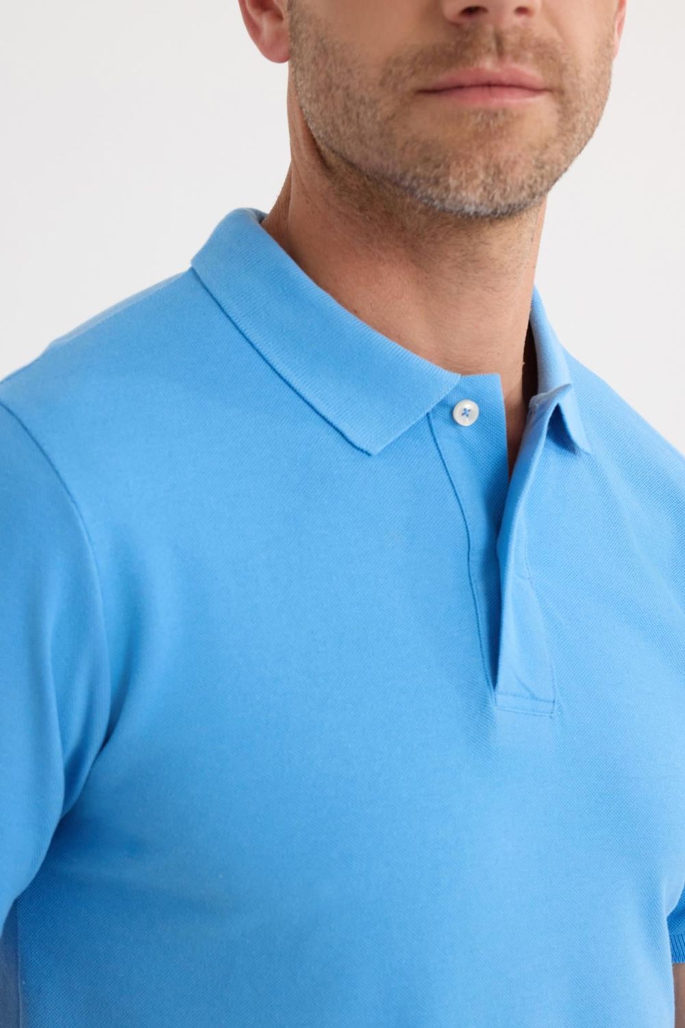 Erkek Slim Fit Dar Kesim Pamuklu Yumuşak Dokulu Serin Tutan Kumaş Düz Pike Mavi Polo Yaka Tişört