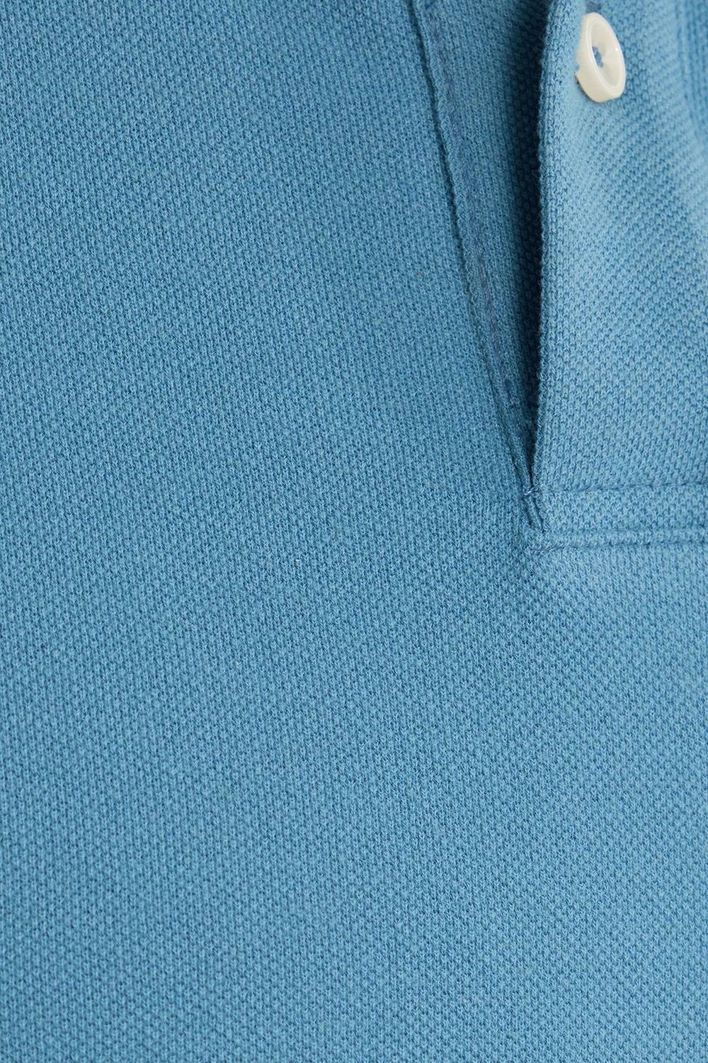 Erkek Slim Fit Dar Kesim Pamuklu Yumuşak Dokulu Serin Tutan Kumaş Düz Pike Mavi Polo Yaka Tişört
