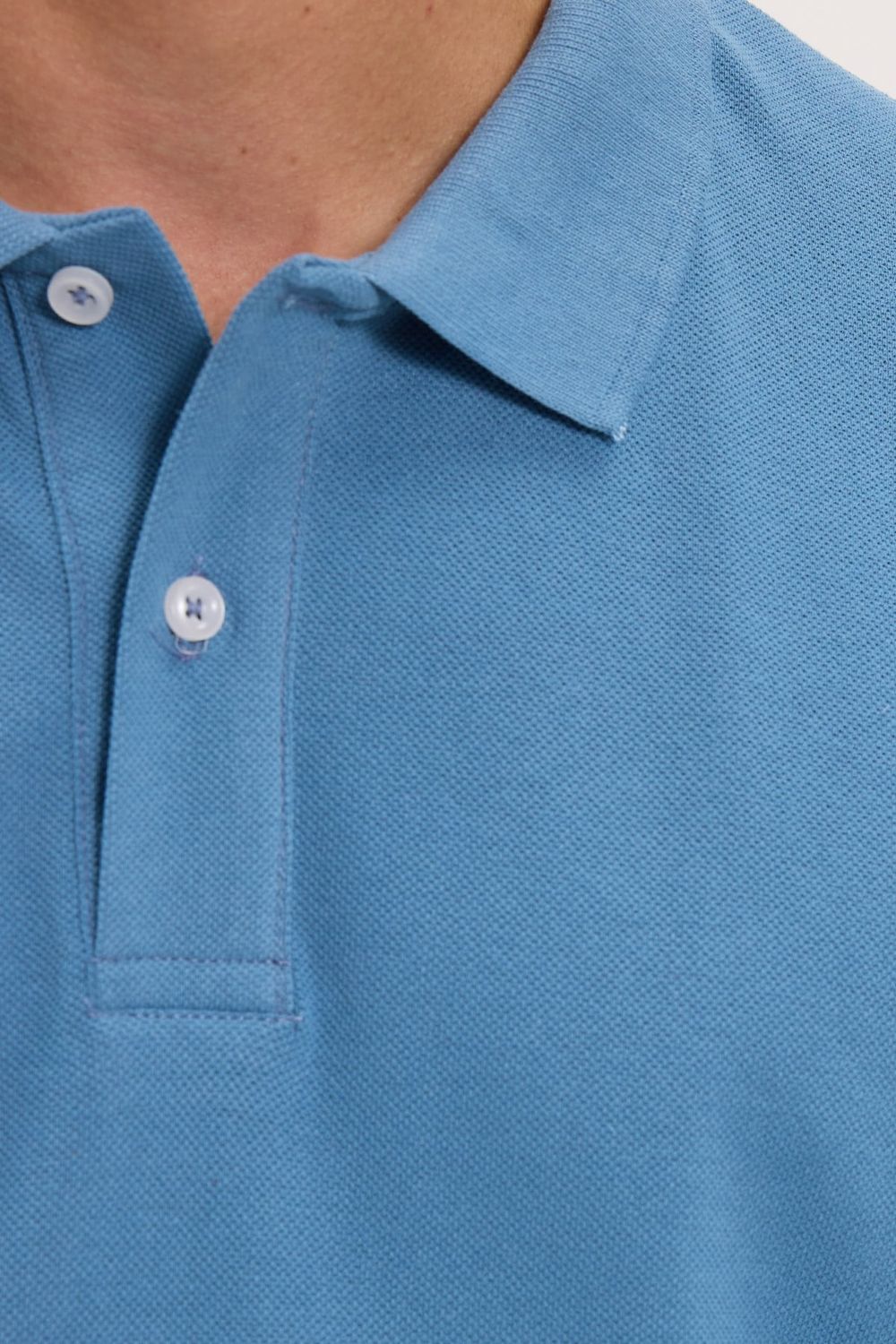 Erkek Slim Fit Dar Kesim Pamuklu Yumuşak Doku Nefes Alan Kumaş Kıvrılmaz Yaka Mavi Renk Polo Yaka