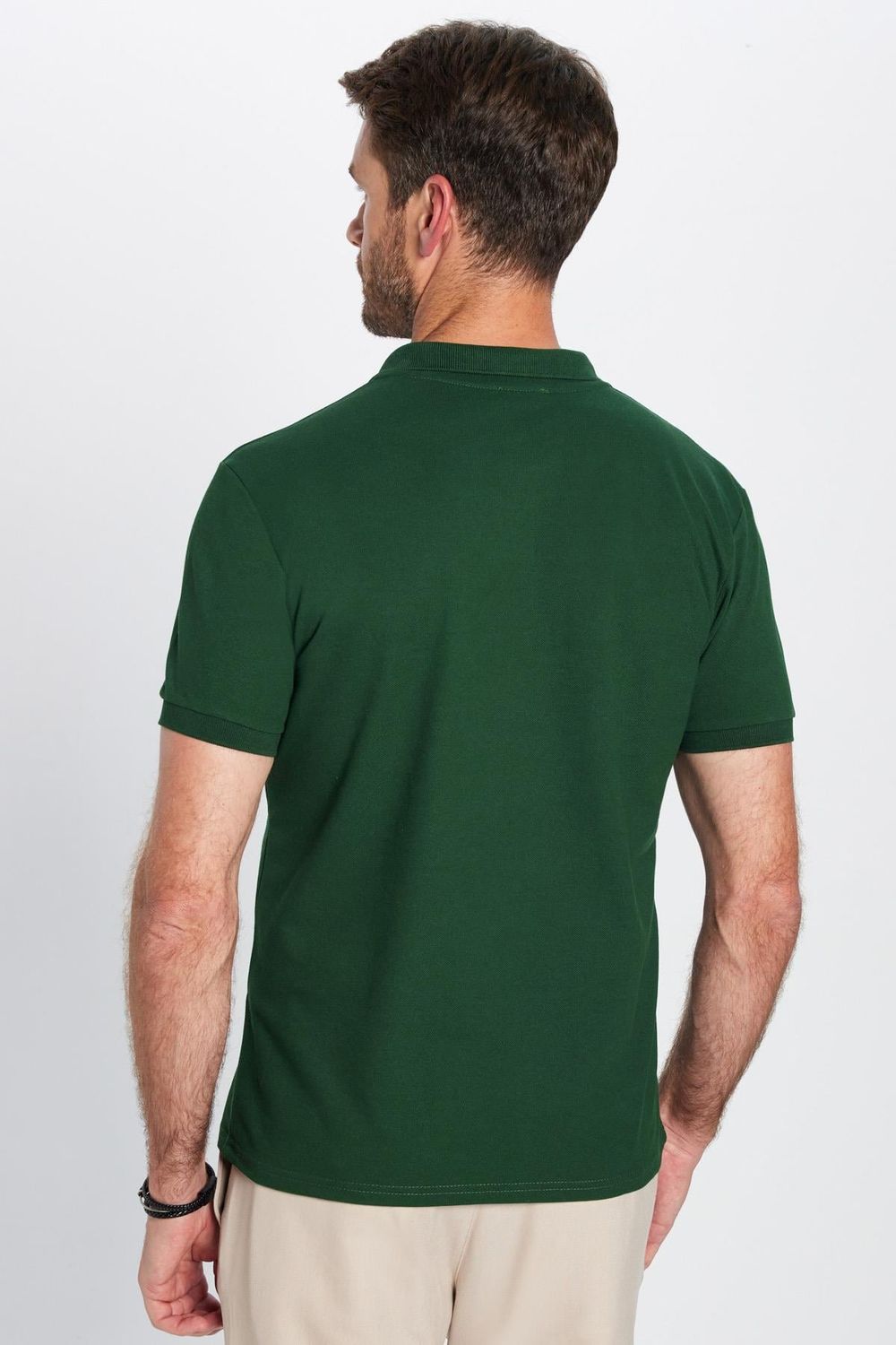 Erkek Slim Fit Dar Kesim Pamuklu Yumuşak Dokulu Serin Tutan Kumaş Düz Pike Haki Polo Yaka Tişört