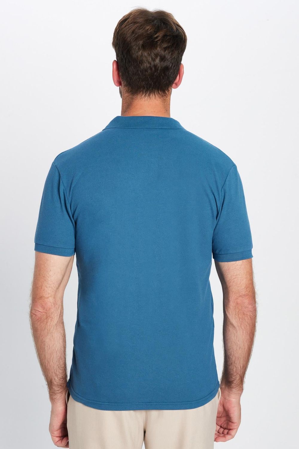 Erkek Slim Fit Dar Kesim Pamuklu Yumuşak Dokulu Serin Tutan Kumaş Düz Pike Petrol Polo Yaka Tişört