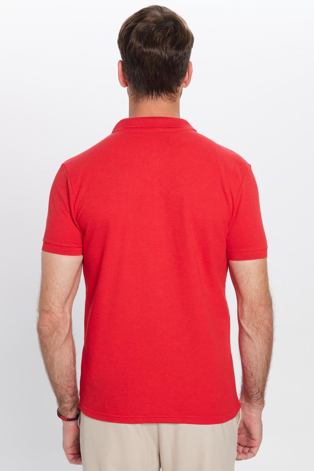 Erkek Slim Fit Dar Kesim Pamuklu Yumuşak Dokulu Serin Tutan Kumaş Düz Pike Kırmızı Polo Yaka Tişört
