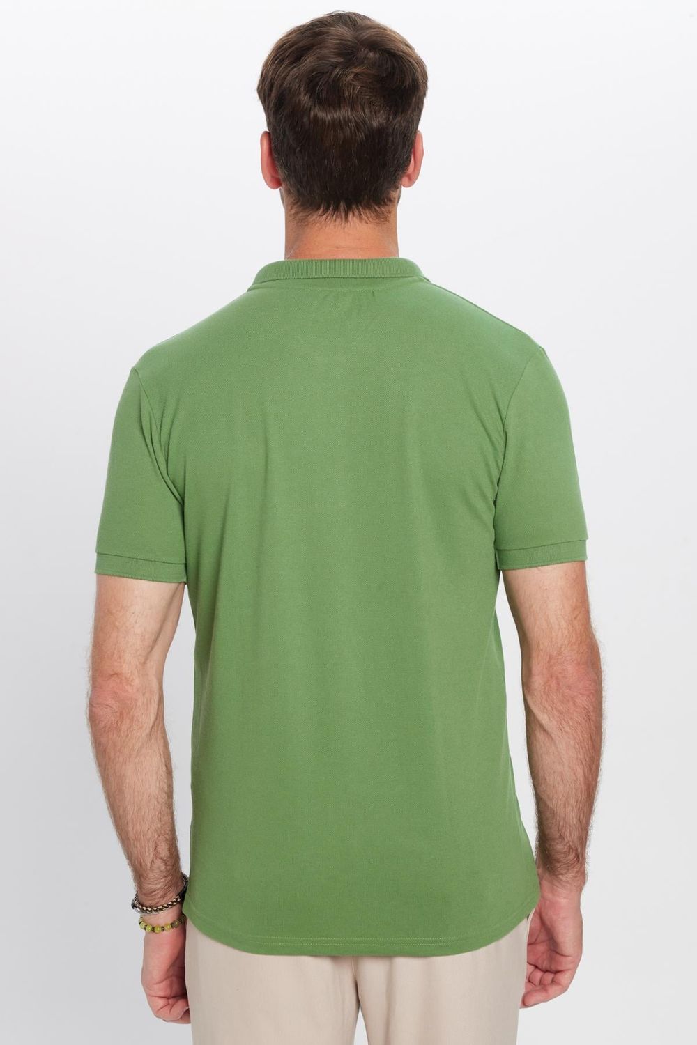 Erkek Slim Fit Dar Kesim Pamuklu Yumuşak Dokulu Serin Tutan Kumaş Düz Pike Yeşil Polo Yaka Tişört